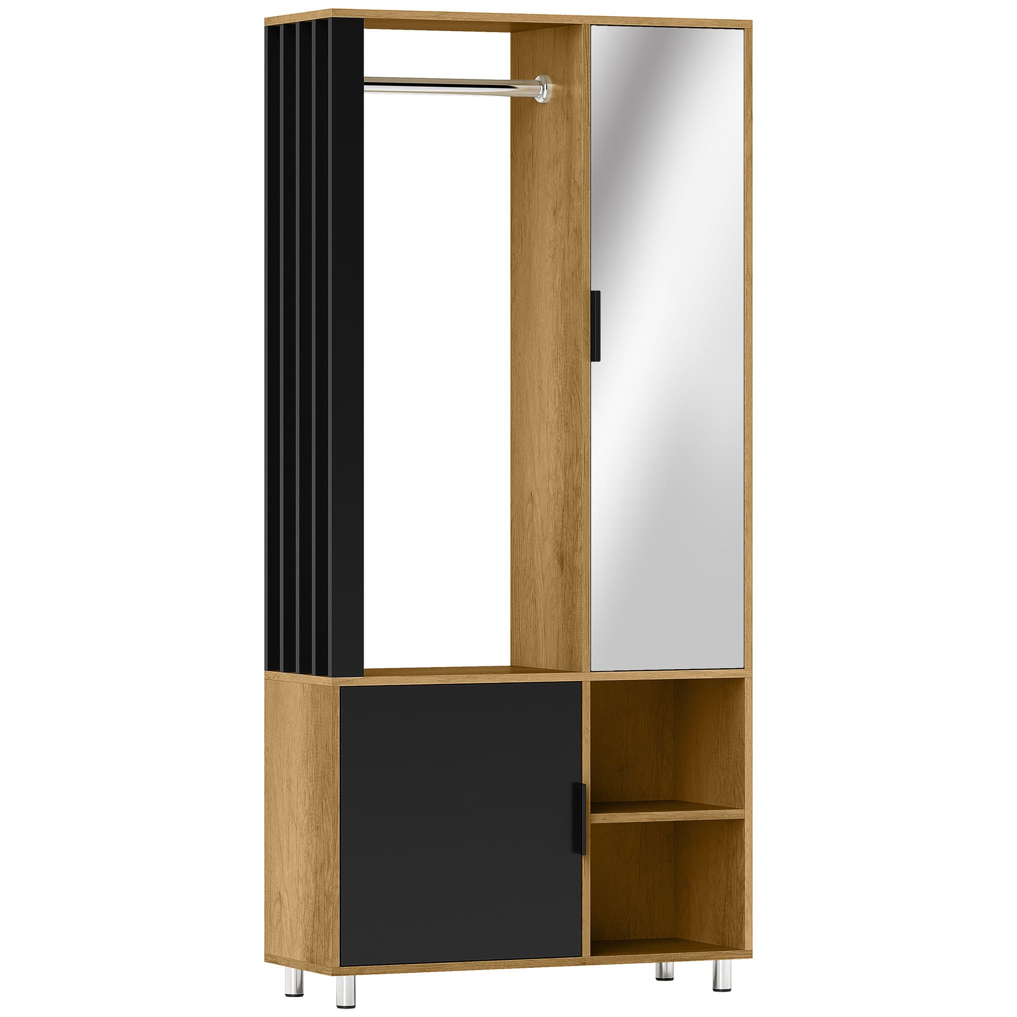 HOMCOM Armoire chambre penderie avec miroir, compartiments ouverts, placard et tringle de suspension, 80 x 30 x 170 cm, naturel