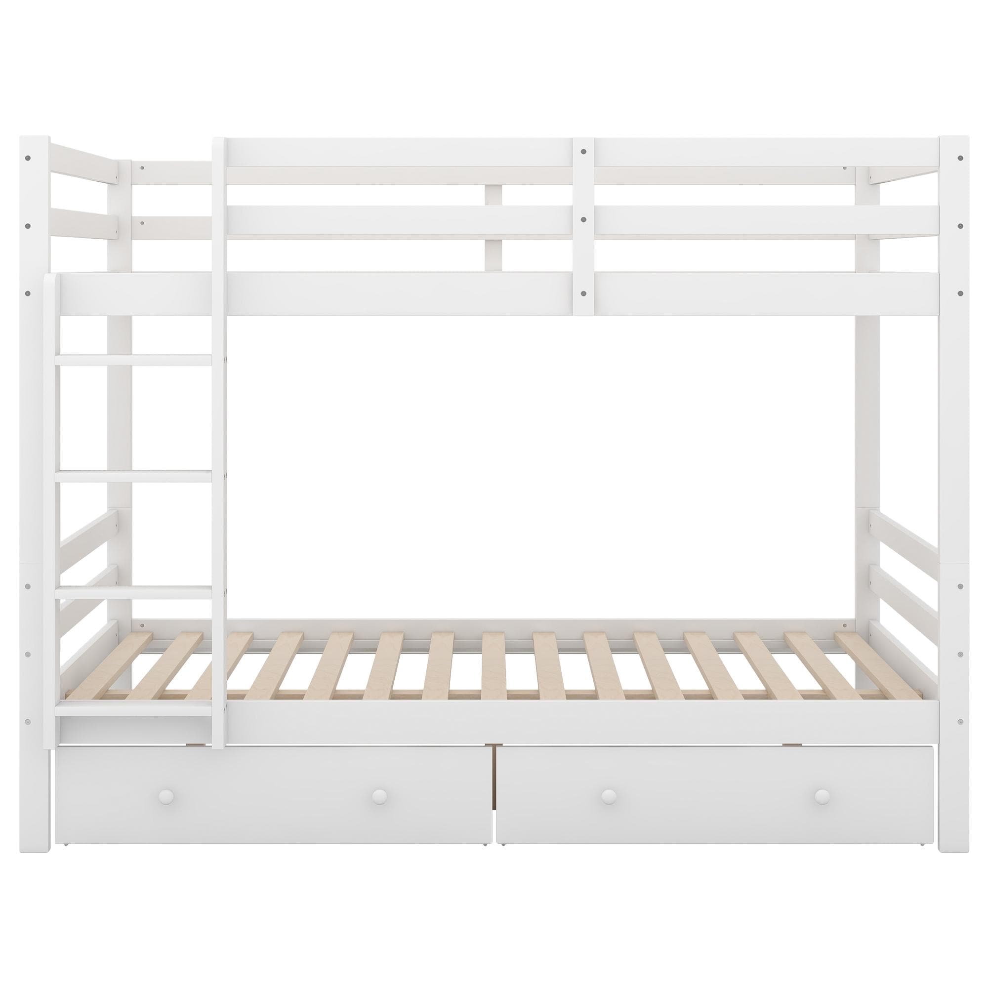 Lit superposé but pour enfants 140x200 cm, Lit mezzanine 2 place avec tiroirs, espace de rangement et hauts garde-corps en bois, Blanc Aosom France
