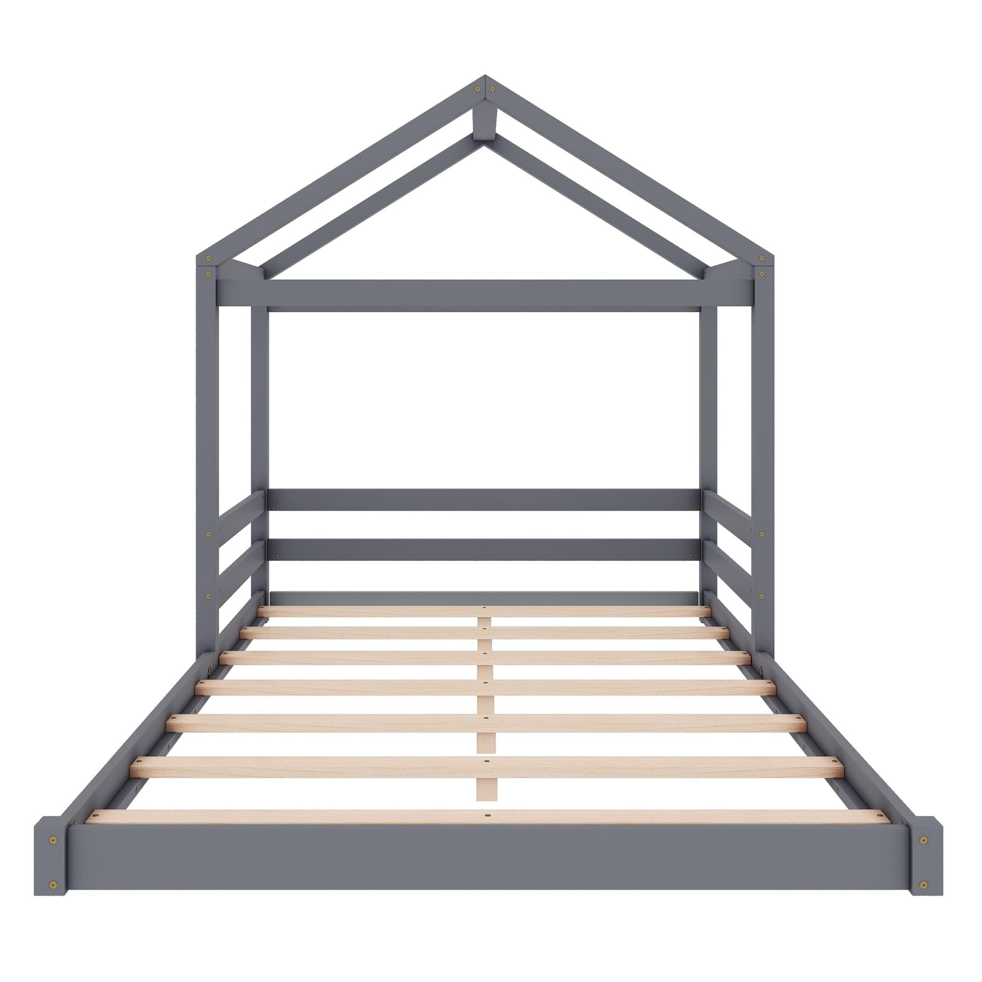 Lit pour enfants en forme de maison140x200 cm,sans matelas, Gris