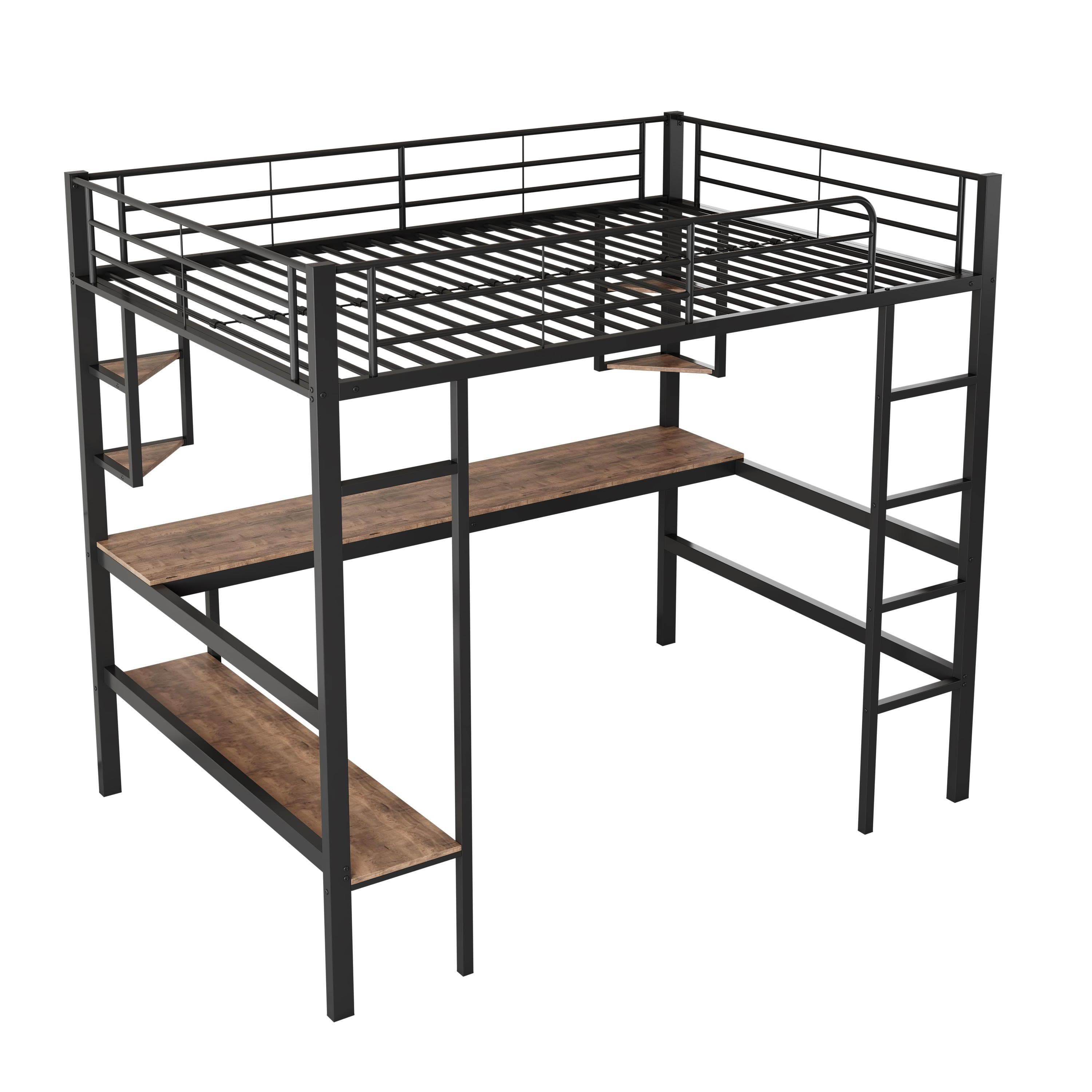 Lit mezzanine 1 place Lit superposé but en métal 90x200 cm avec bureau et étagères, pour enfants et adultes, sans matelas, Noir Aosom France