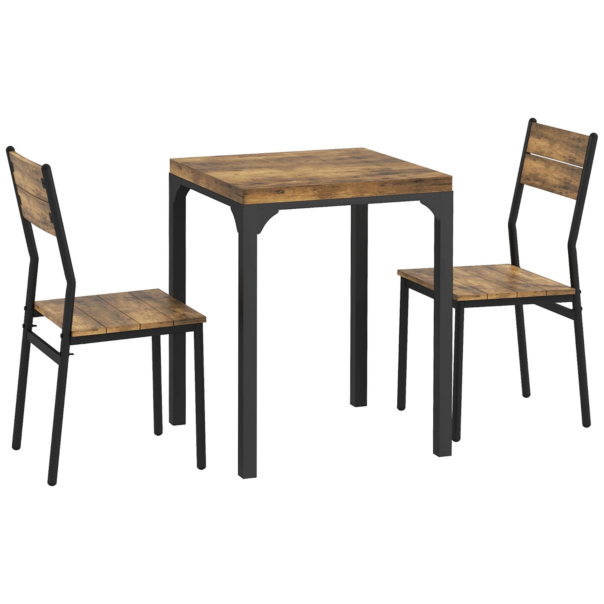 HOMCOM Ensemble table à manger avec 2 chaises encastrables, pour cuisine salon maison, rustique