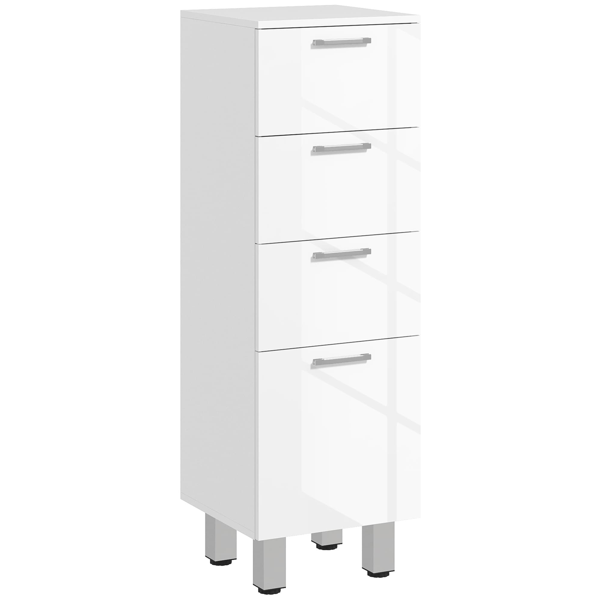 kleankin Meuble de salle de bain sur pied - 4 tiroirs et base surélevée, commode salle de bain salon chambre, 30x30x93cm, blanc