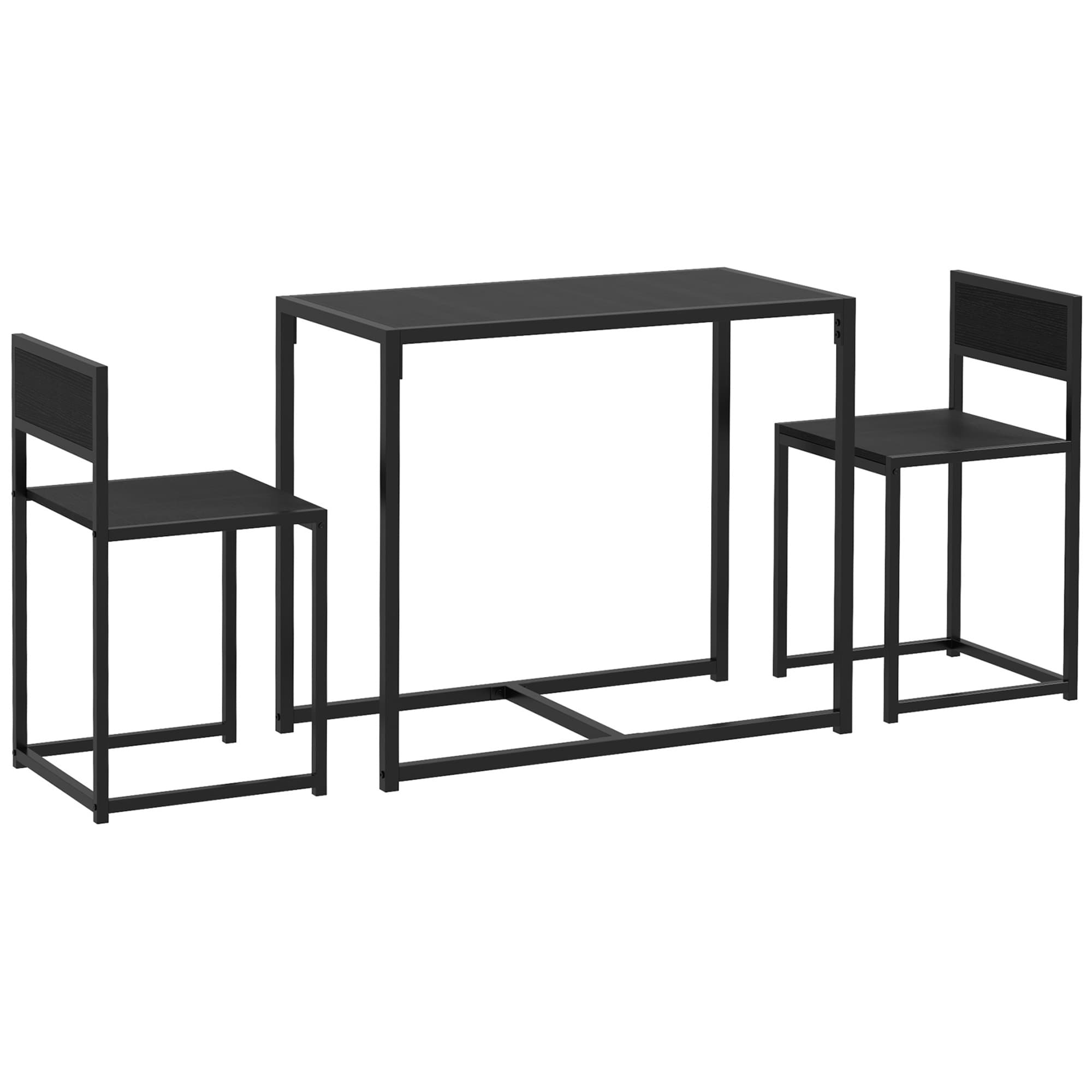 HOMCOM Ensemble table et chaises , table à manger 3 pièces avec 2 chaises encastrables, pour cuisine salon maison, noir