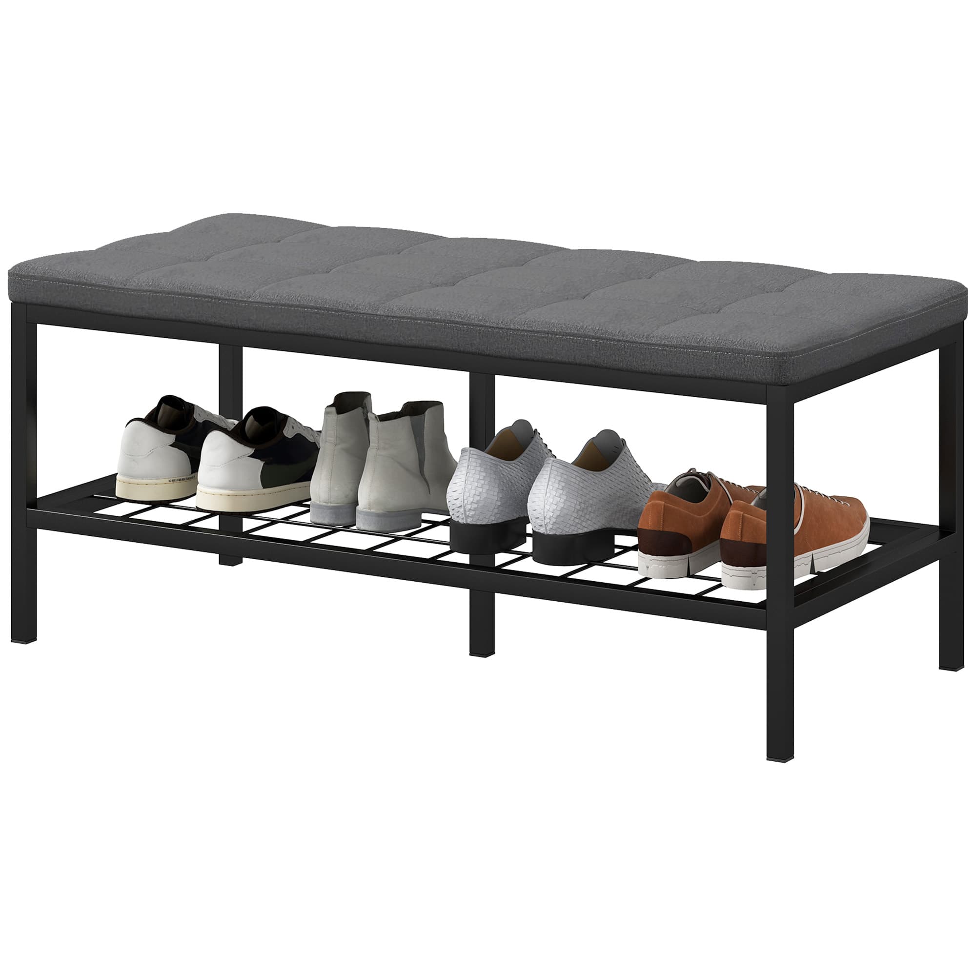 HOMCOM Banc à chaussures avec coussin rembourré et étagère de rangement, banc d'entrée pour couloir, chambre, 90x41x40cm, gris
