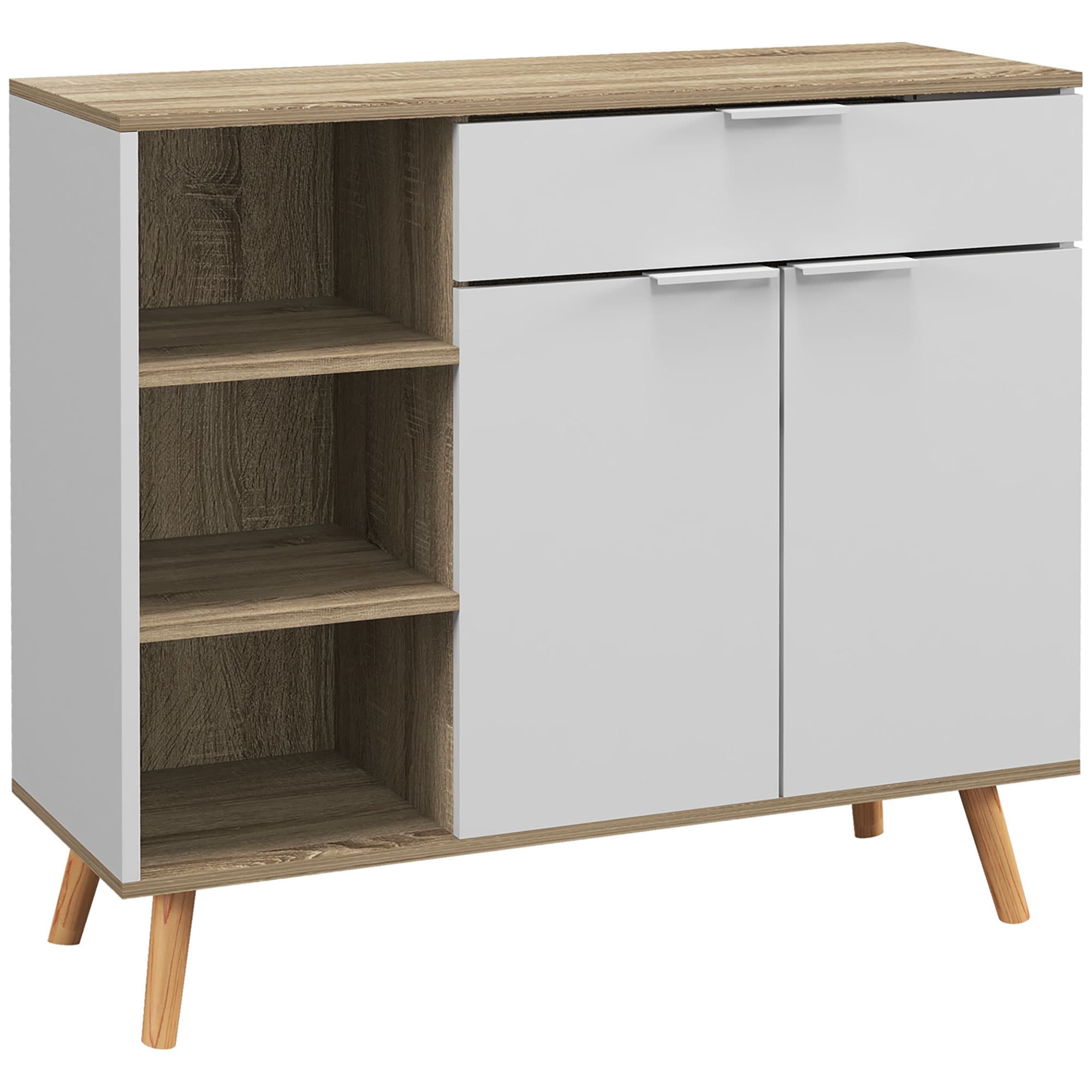 HOMCOM Meuble de rangement buffet cuisine 1 tiroir 1 placard double porte 3 étagères réglables 95 x 35 x 85 cm blanc