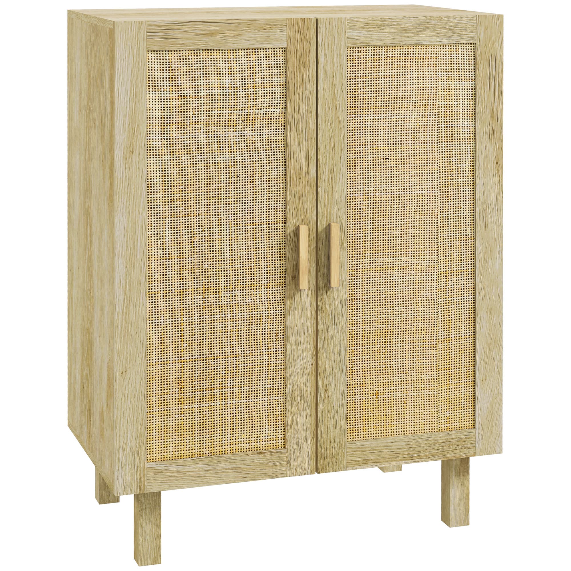 HOMCOM Buffet haut meuble de rangement design bohème double portes avec 3 étagères en cannage - 73 x 41 x 102 cm