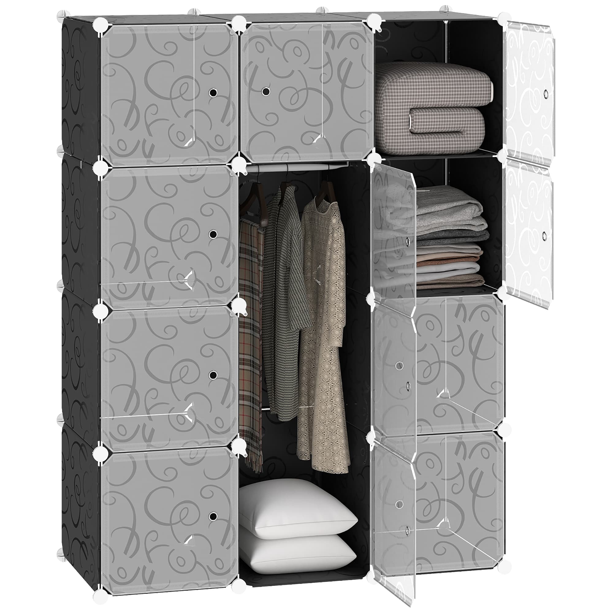 HOMCOM Garde-Robe Modulable Noir et Blanc Armoire Spacieuse avec Compartiments Amples Aosom France