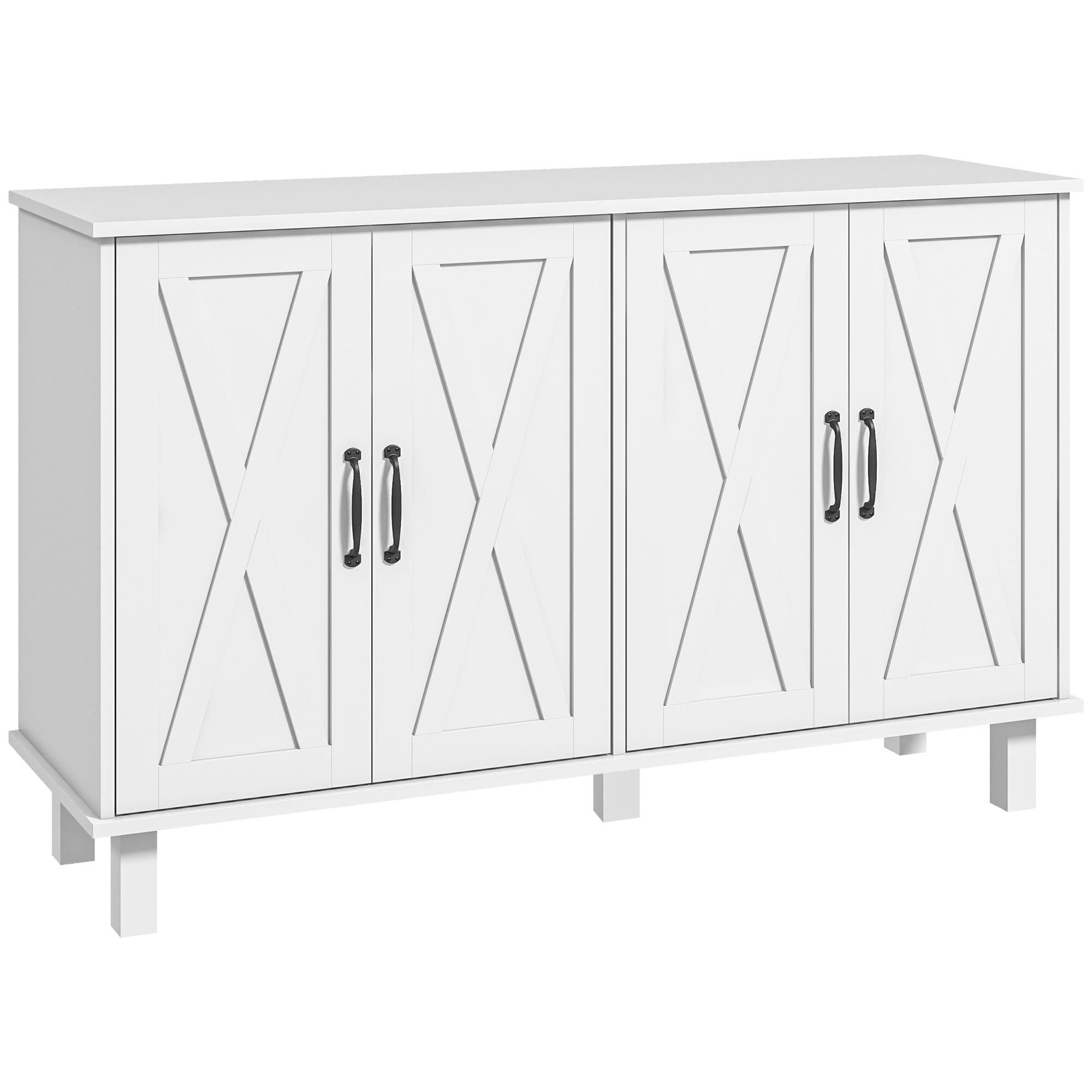HOMCOM Meuble de rangement buffet bas 4 portes avec étagères réglables en hauteur style campagne longueur 120 cm blanc