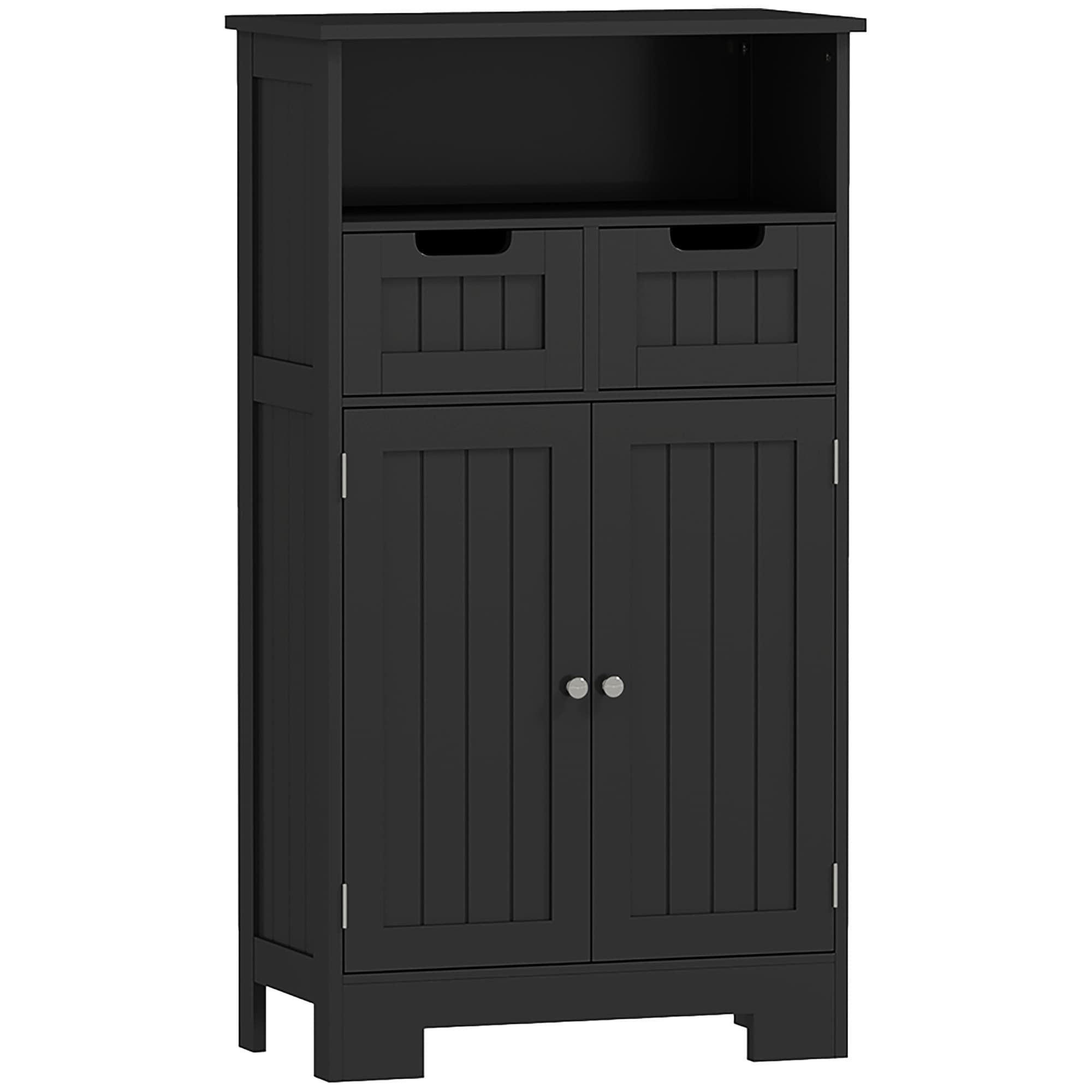 kleankin Meuble Bas de Salle de Bain Multi-rangements Grande Niche 2 tiroirs Placard Double Porte avec étagère Noir