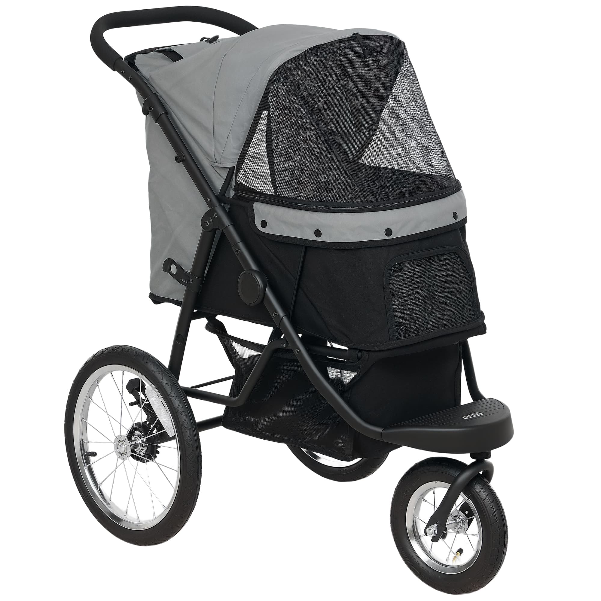 PawHut Poussette pour chien pliable avec panier de rangement, coussin lavable, roues en caoutchouc et auvent réglable, gris
