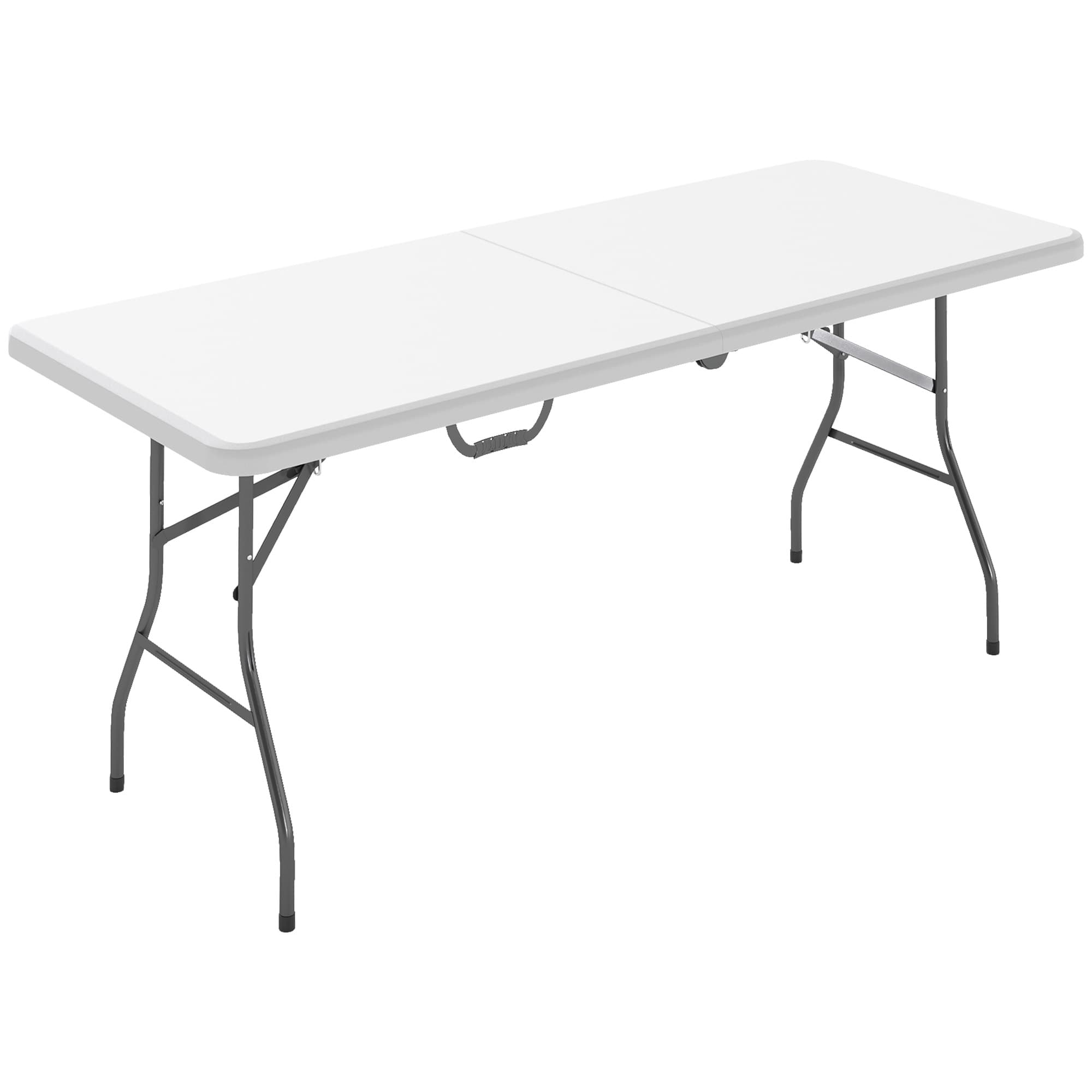 Outsunny Table pliante en HDPE table de camping pliante extérieur avec poignée couvre-pieds antidérapants 180 x 74 x 74 cm, blanc