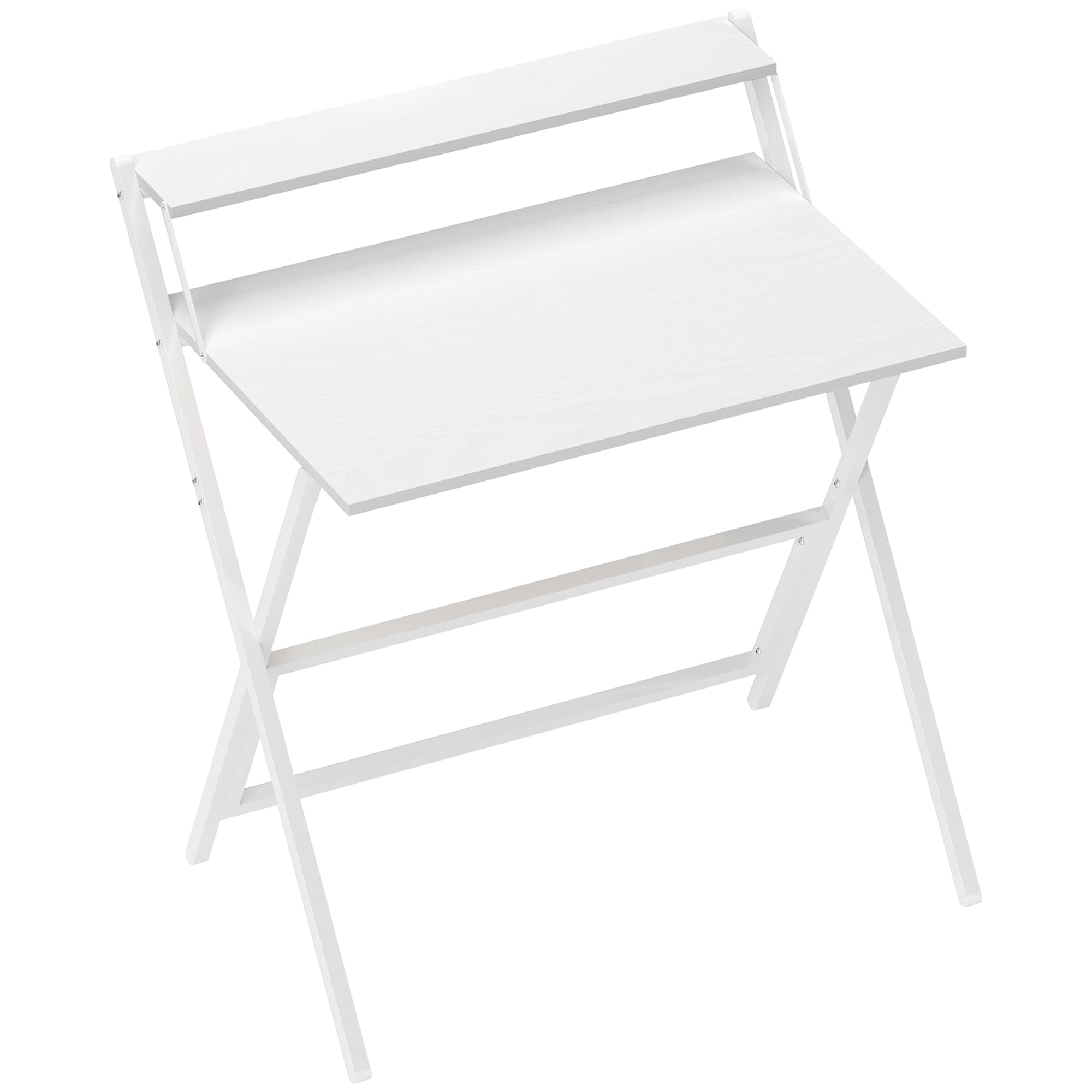 HOMCOM Bureau pliable 75,5 x 50 cm avec étagère de rangement pour chambre, petits espaces, blanc