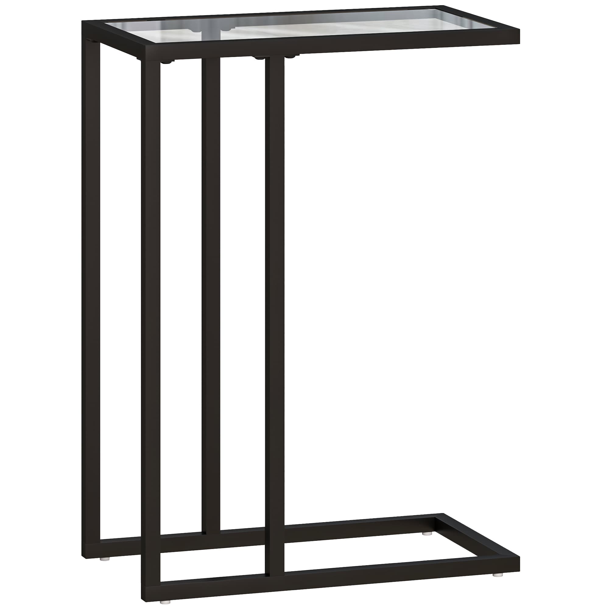 HOMCOM Table d'appoint en forme de C avec plateau en verre trempé, cadre en acier, noir
