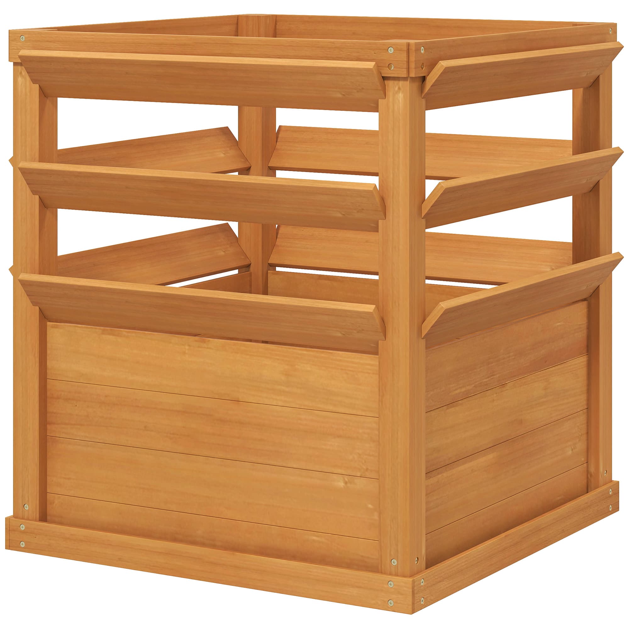 Outsunny Jardinière avec treillis, lit surélevé de jardin fond ouvert, bac à fleurs en bois 65 x 65 x 73 cm, marron clair