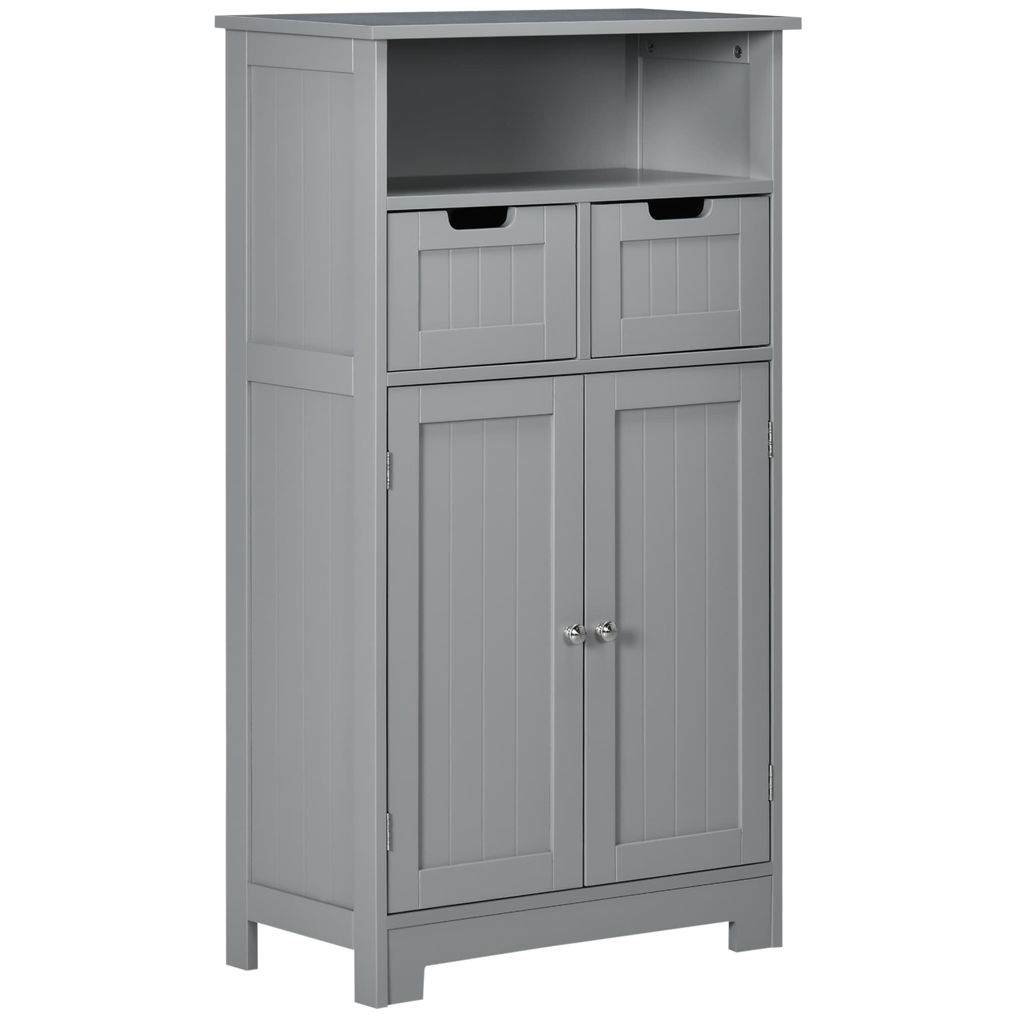 kleankin Meuble de salle de bain avec 2 tiroirs, niche, placard avec porte, étagère réglable, 60 x 30 x 109 cm, gris