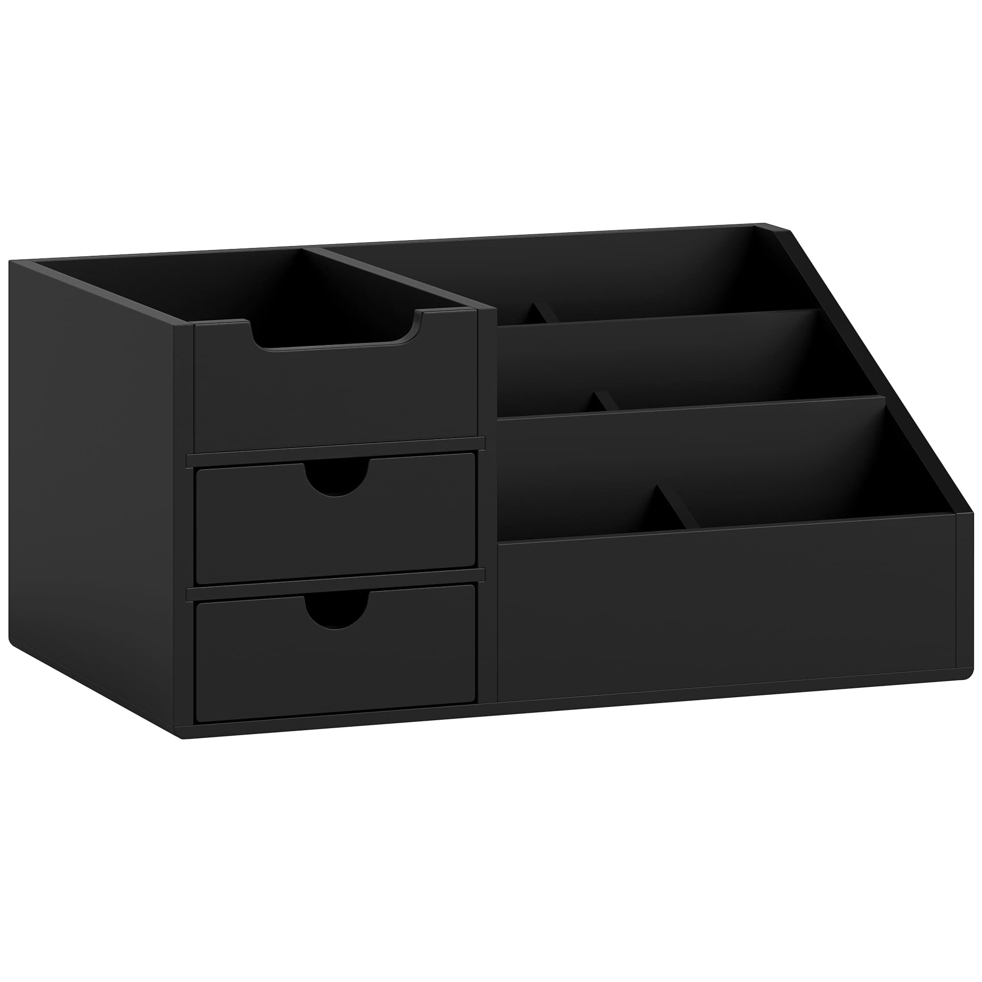 HOMCOM Boite de Rangement de Bureau - Organiseur de Bureau - 7 Compartiments, 2 tiroirs - Bambou Verni Noir