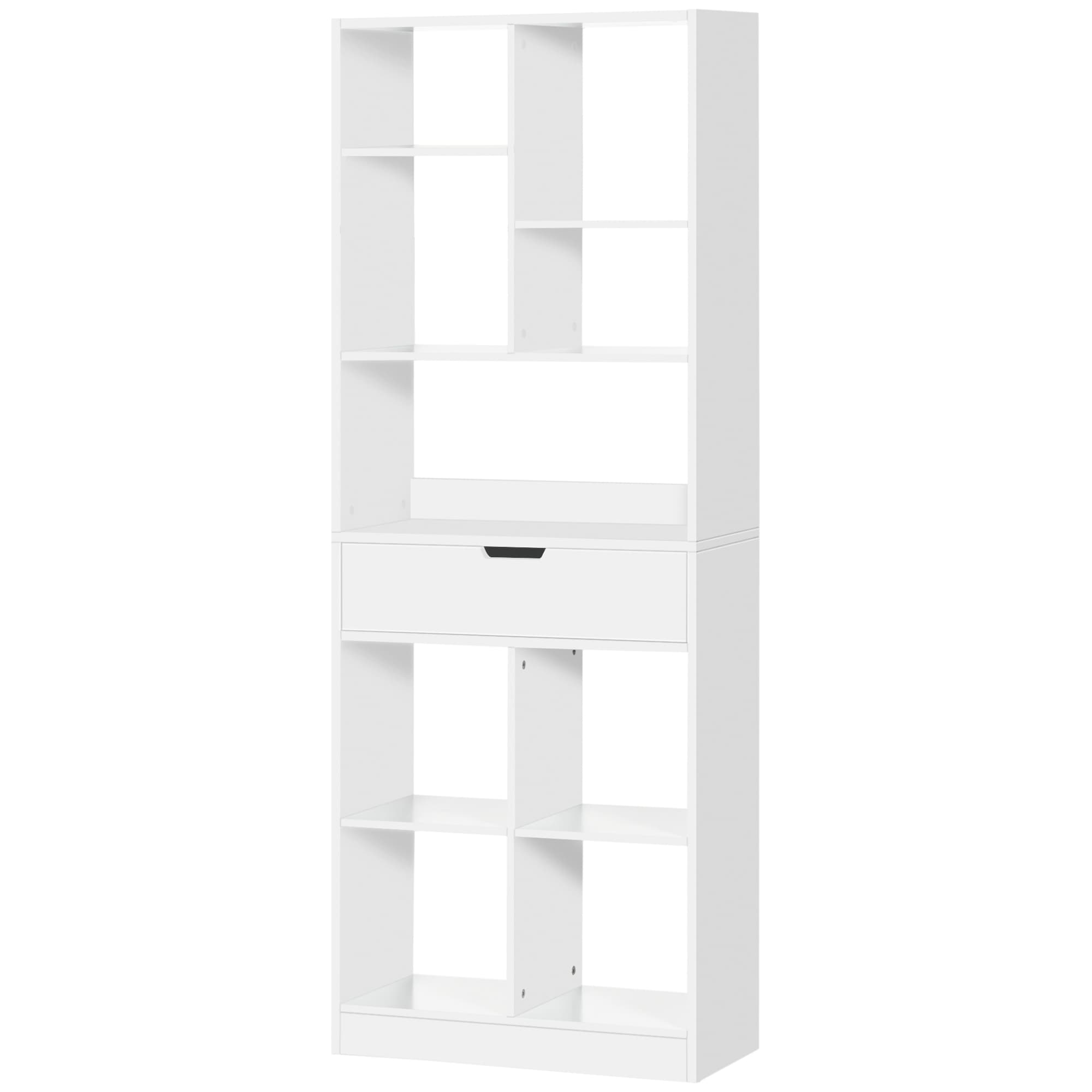 HOMCOM Bibliothèque meuble de rangement avec tiroir et étagères ouvertes, 60 x 26 x 158 cm, blanc
