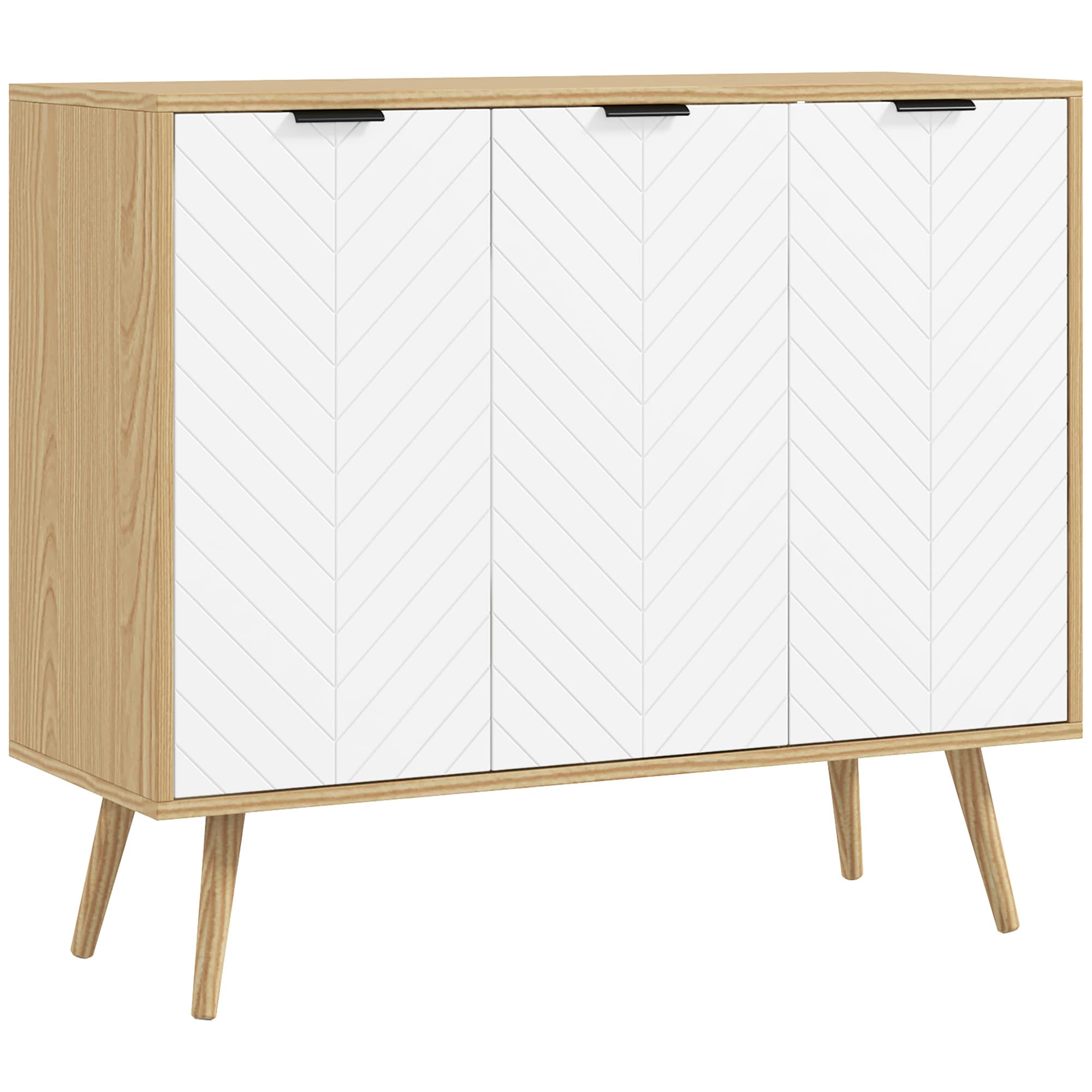 HOMCOM Buffet bas meuble de rangement 2 placards 4 portes motif chevrons étagères réglables 91,5 x 35 x 77,4 cm bois naturel
