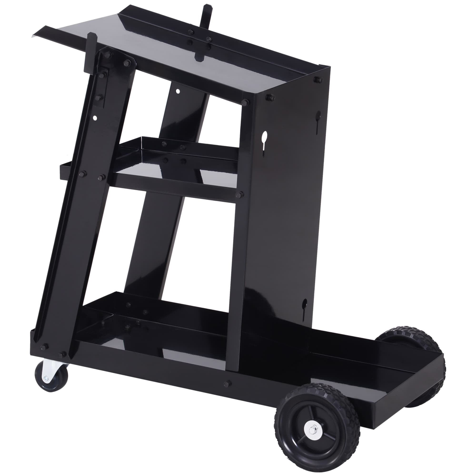 DURHAND Chariot de soudage mobile à 3 niveaux avec 4 roues, porte-bouteille de gaz et chaînes de sécurité, charge 50 KG, noir