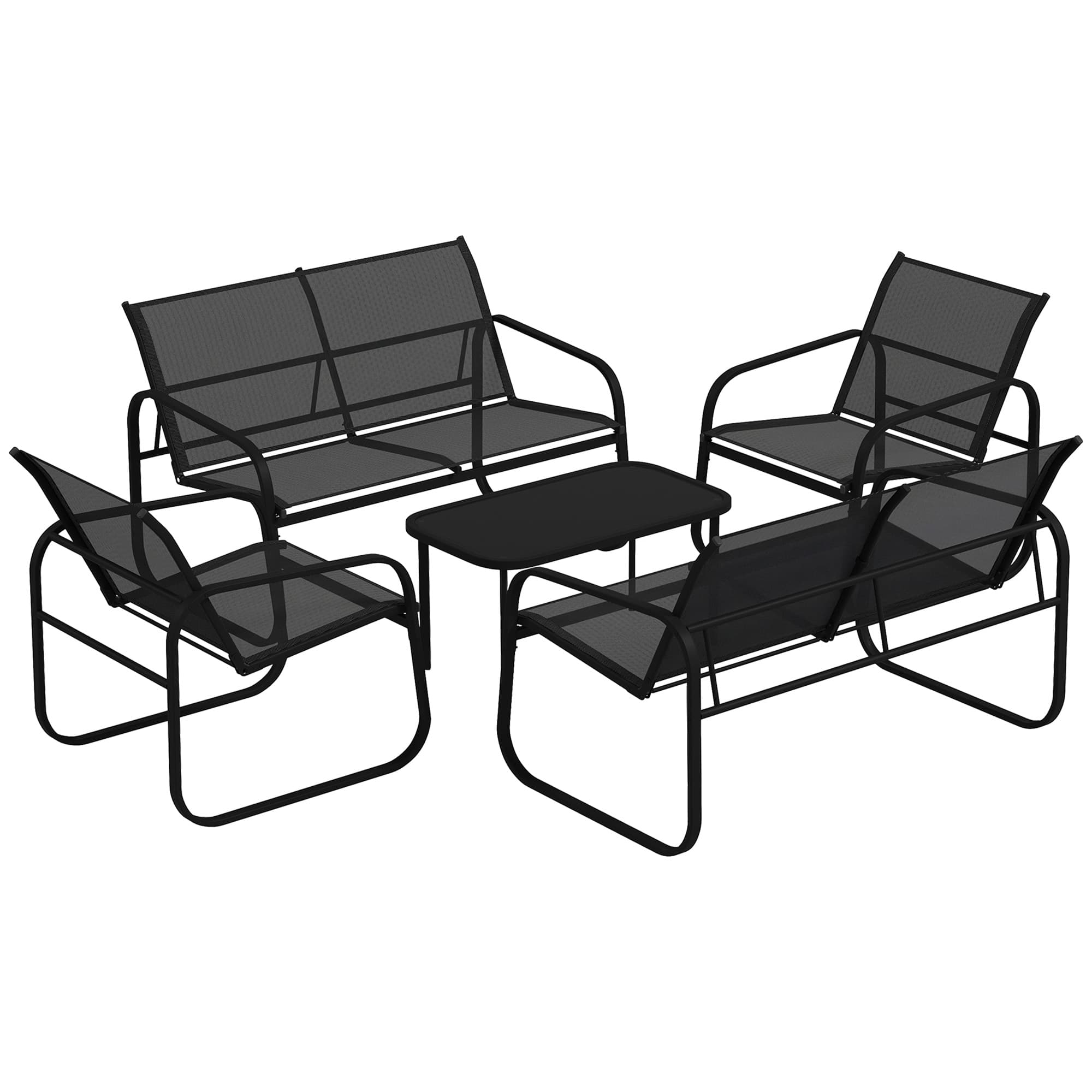 Outsunny Salon de jardin extérieur 5 pièces en acier et textilène avec canapés, 2 fauteuils et table basse en verre trempé, gris