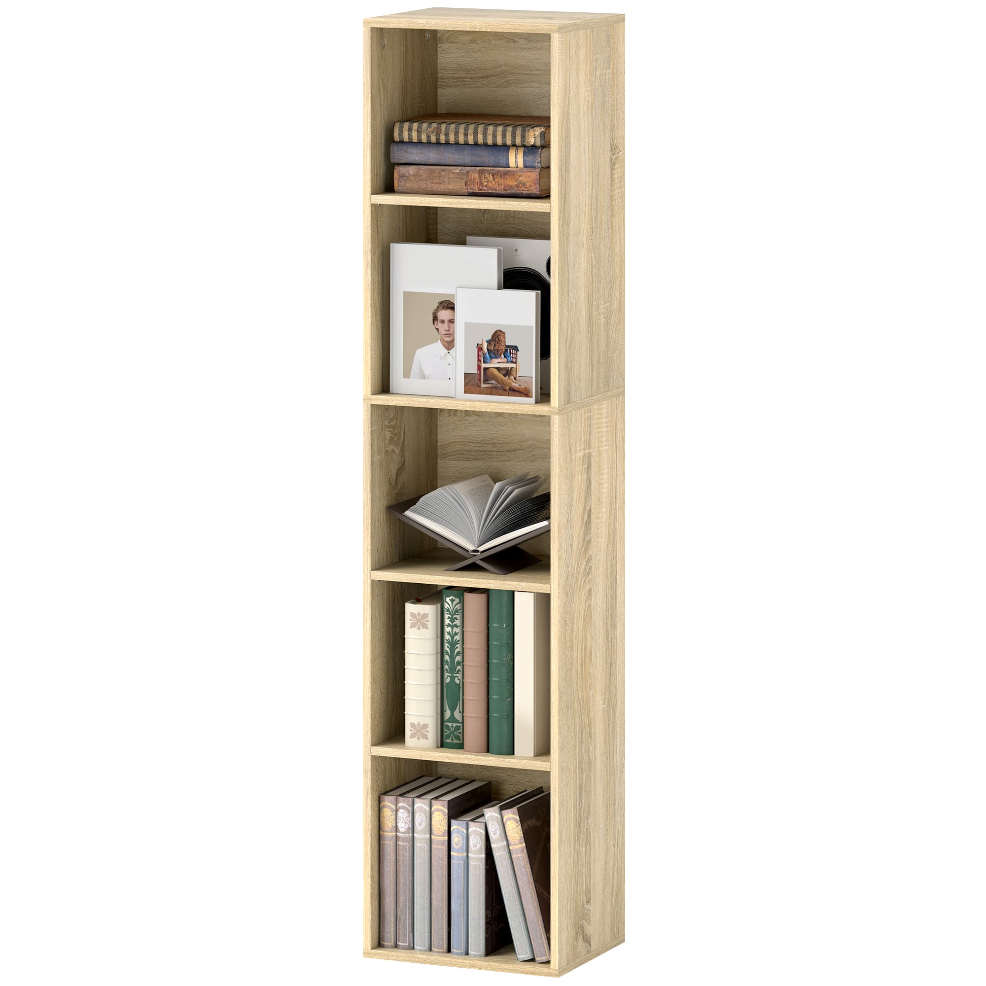 HOMCOM Bibliothèque étagère de rangement 5 niveaux avec étagères réglables pour salon, chambre, bureau, 30x24x133,5cm, naturel