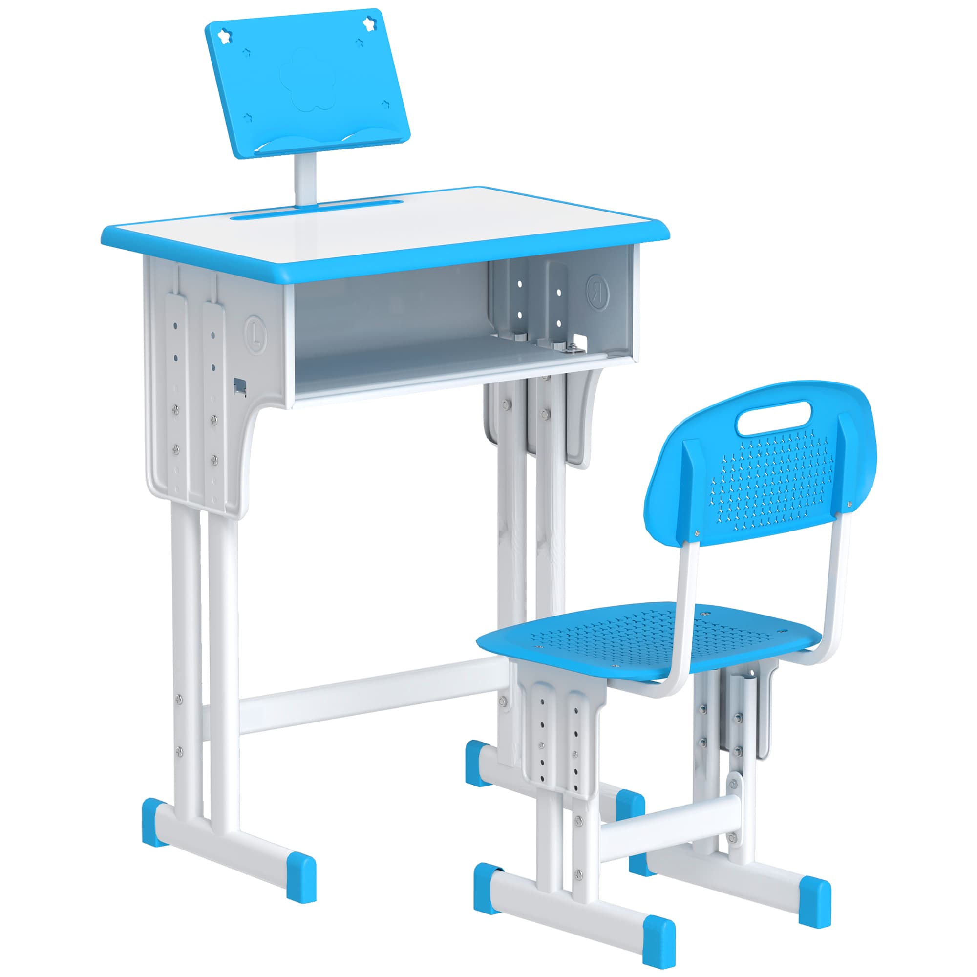 HOMCOM Bureau et chaise pour enfant avec support de lecture casier crochet et porte stylo 60 x 45x 90-102 cm bleu