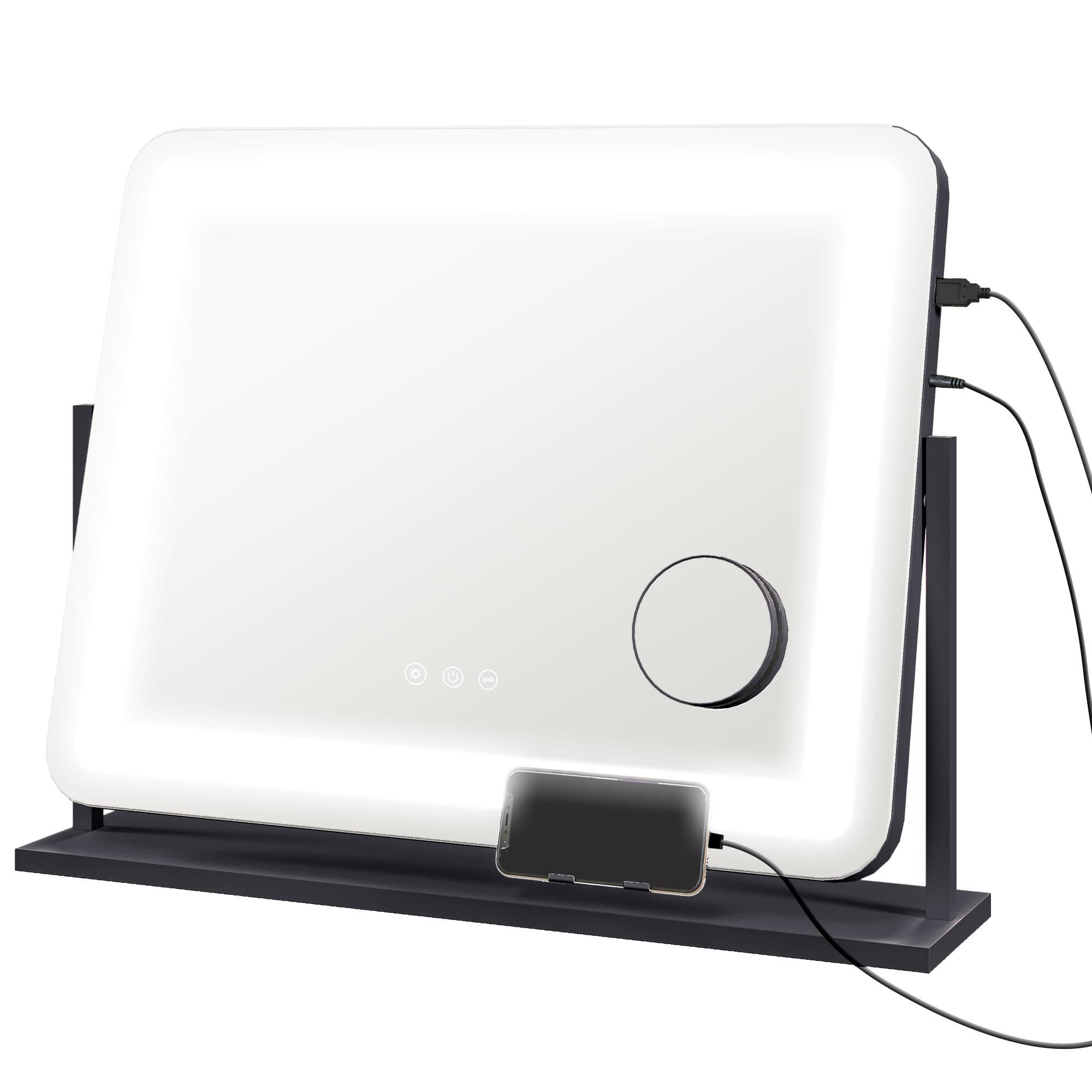 HOMCOM Miroir Lumineux LED intensité 3 modes d'éclairage, grossissement 10X, port de charge USB, touche tactile 62,5 x 52 cm