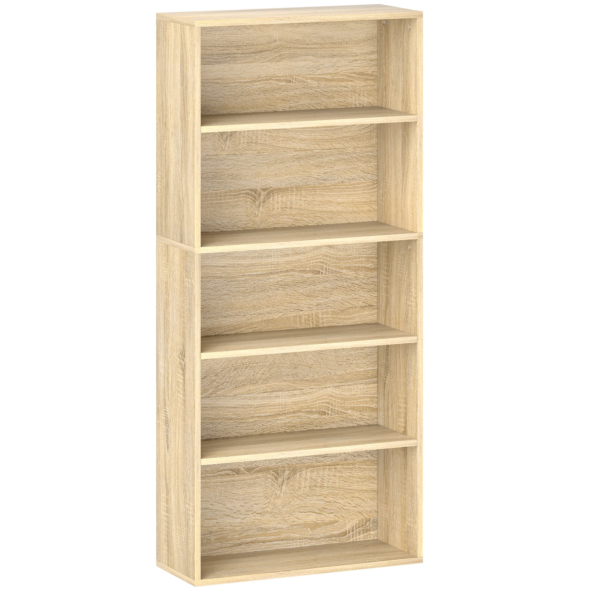 HOMCOM Bibliothèque étagère de rangement 5 niveaux avec étagères réglables pour salon, chambre, bureau, 60x24x133,5cm, naturel