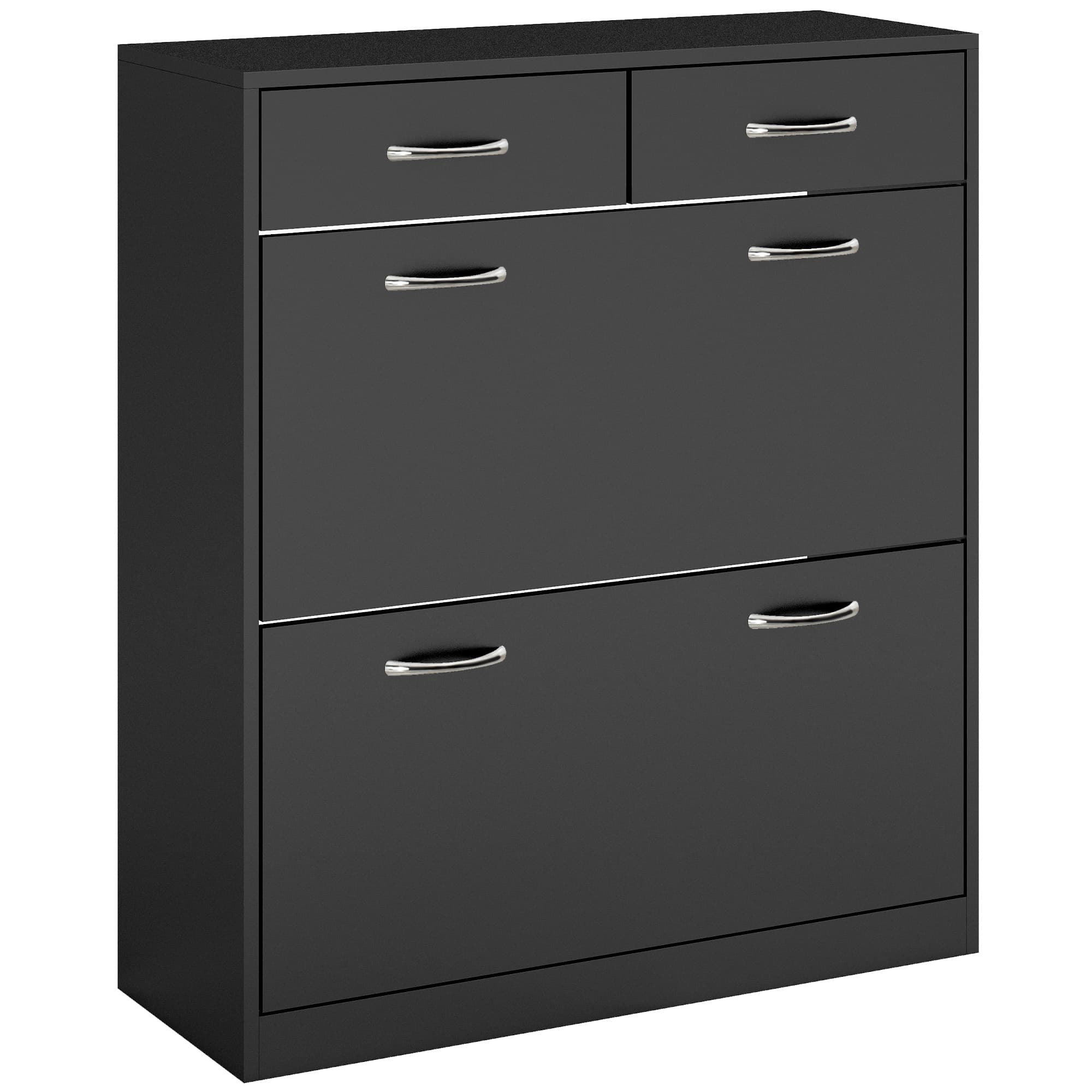 HOMCOM Meuble à chaussures 2 tiroirs et 2 portes abattantes avec étagère réglable, poignées alu. 80 x 30 x 91,5 cm, Noir