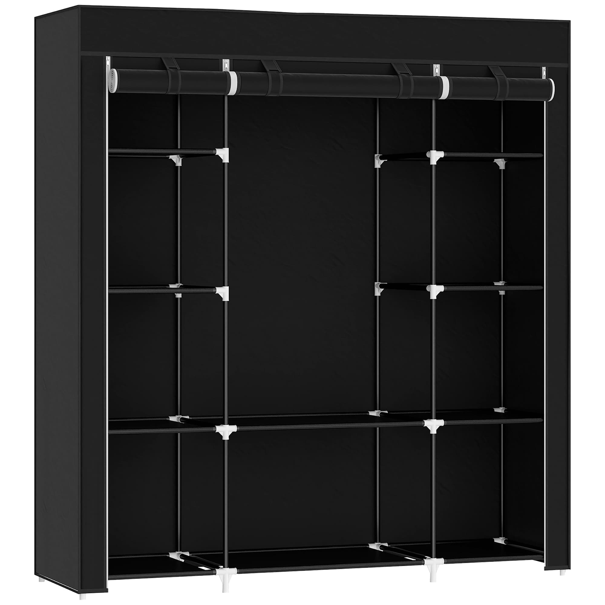 HOMCOM Armoire de rangement penderie en tissu pliable avec barre de suspension et étagères, 150 x 43 x 162,5 cm, noir