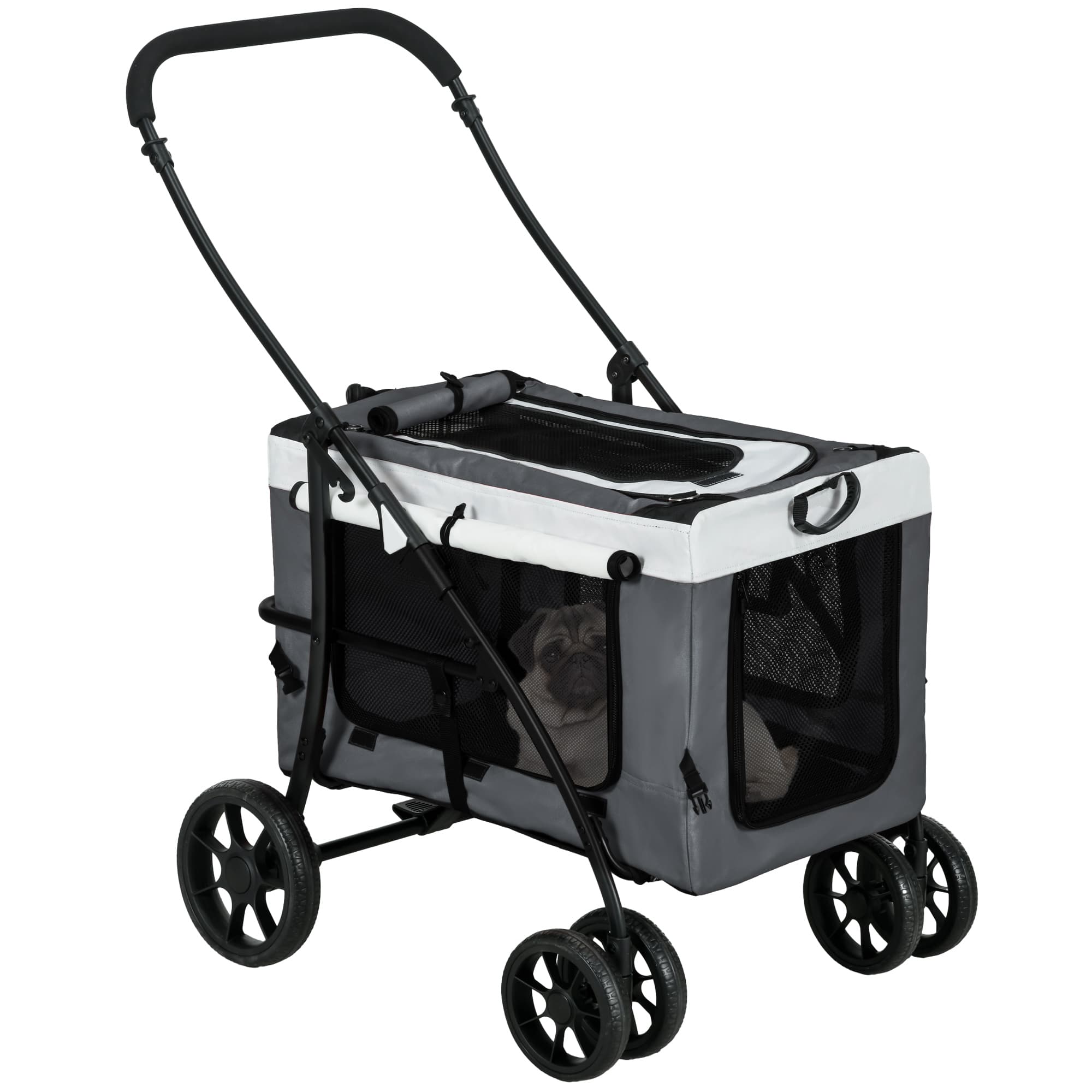 PawHut Poussette pliable animaux chien chat nacelle amovible bandoulières 4 roues 81 x 58 x 97,5 cm gris