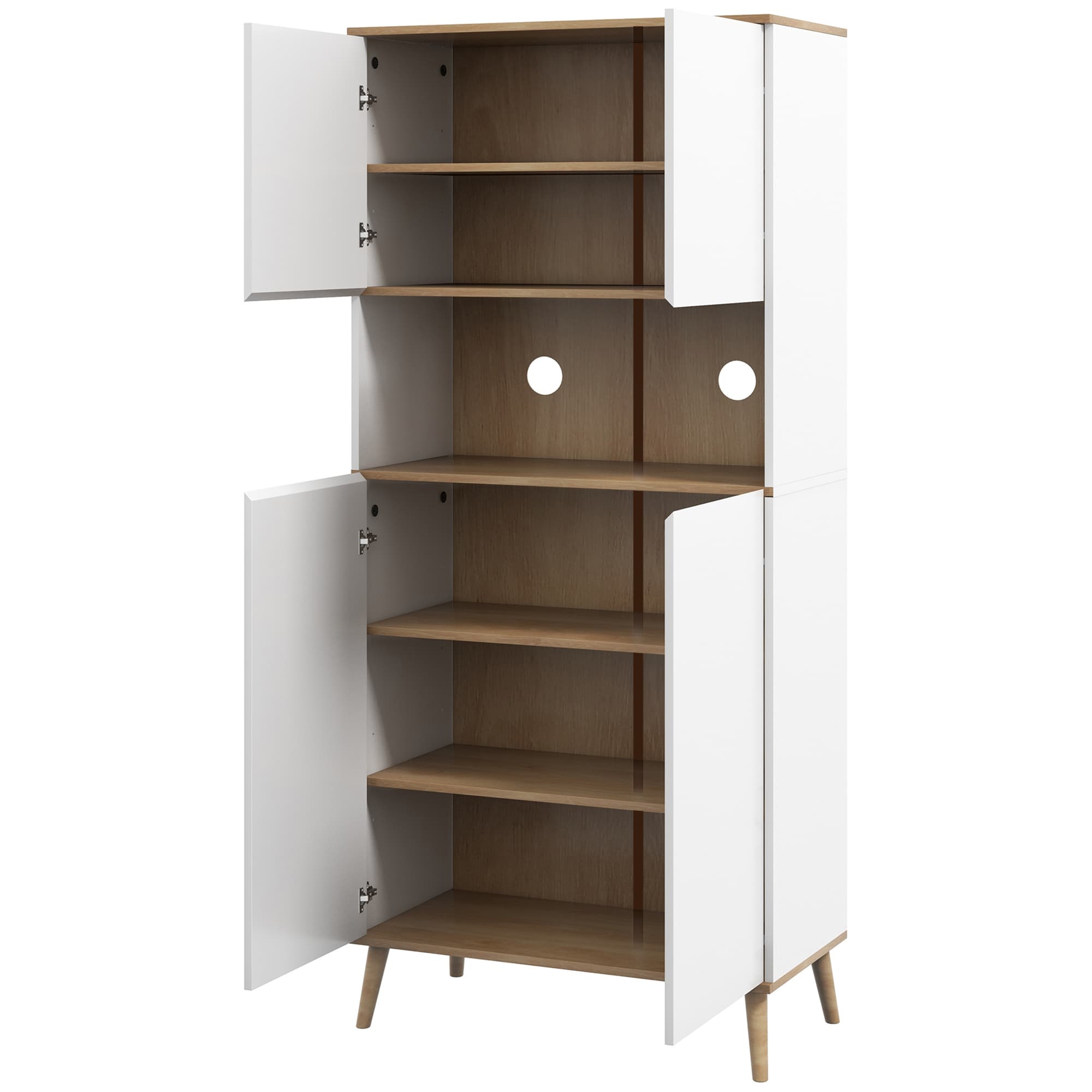 HOMCOM Buffet de cuisine armoire de rangement 2 placards avec porte étagères réglables niche centrale 2 passe-câbles blanc