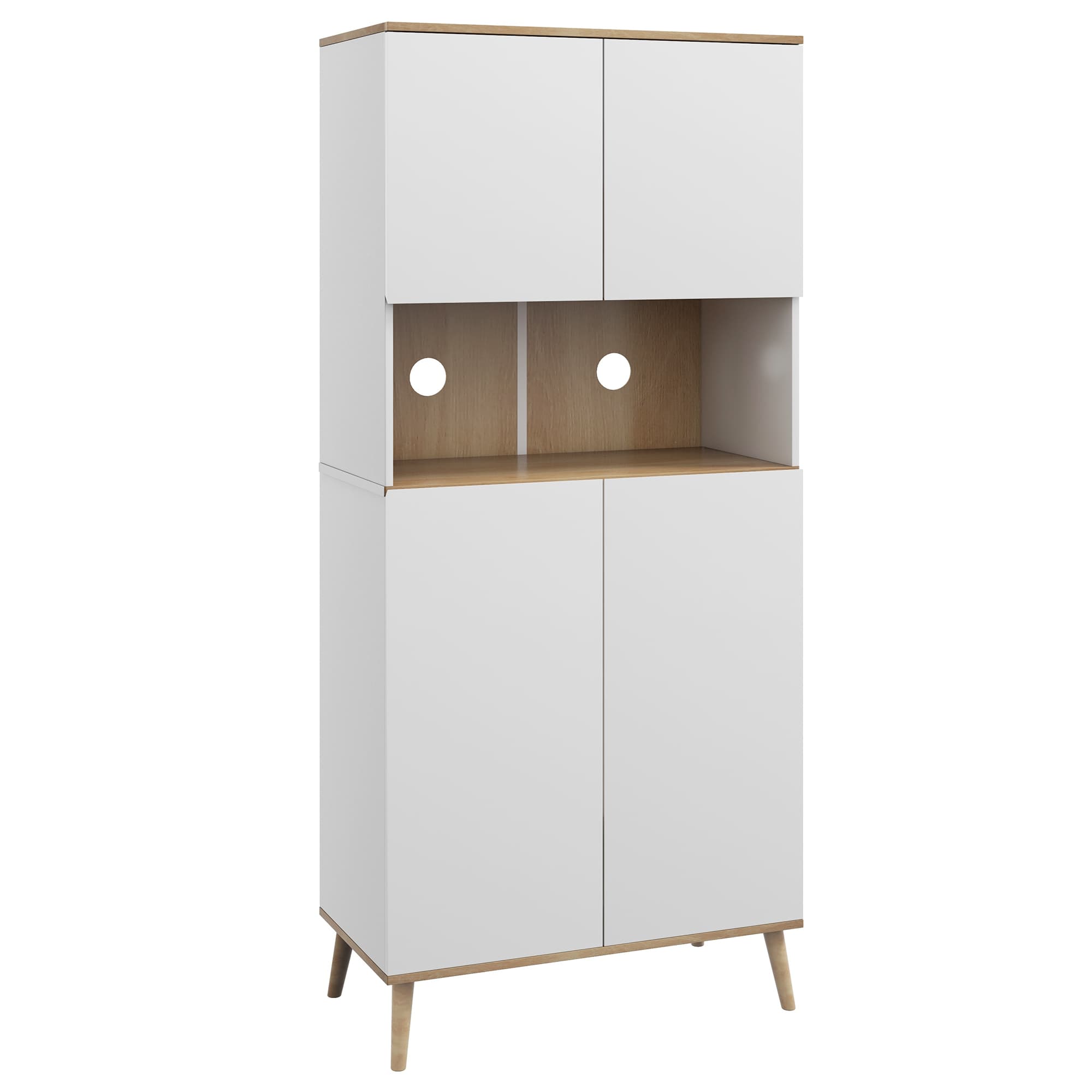 HOMCOM Buffet de cuisine armoire de rangement 2 placards avec porte étagères réglables niche centrale 2 passe-câbles blanc