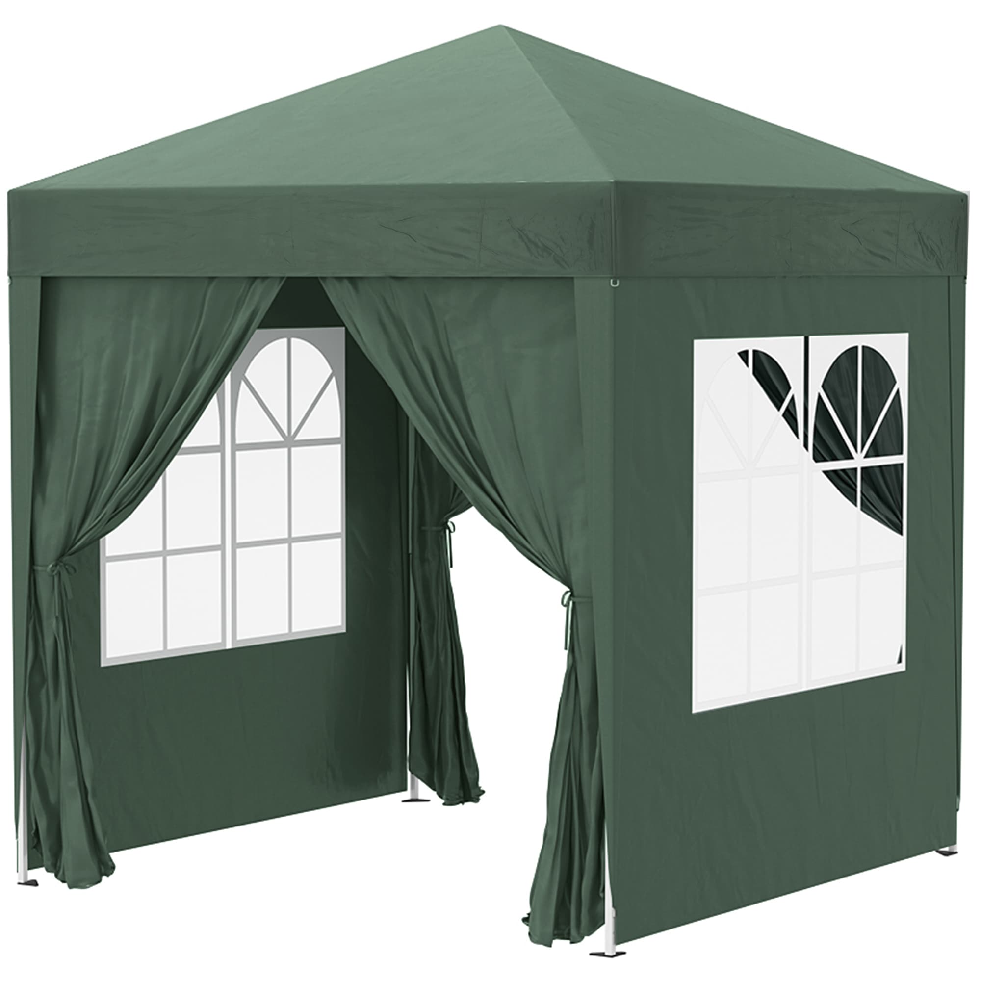 Outsunny Tonnelle de jardin tente pliante barnum pop-up 2 x 2 m 4 parois latérales amovibles 2 fenêtres sac transport vert foncé