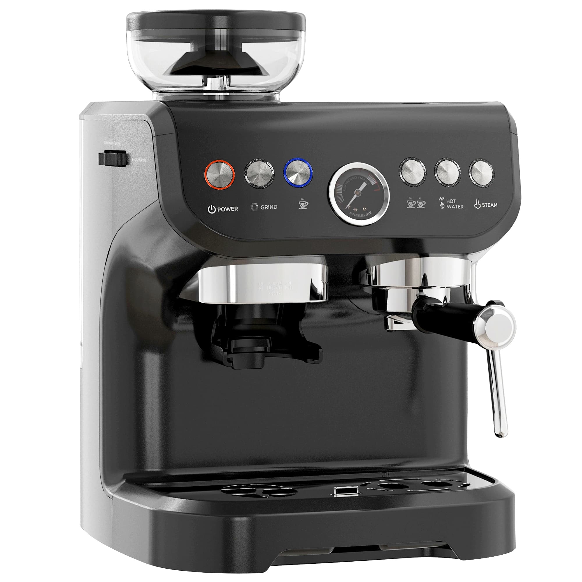 HOMCOM Machine à expresso 1600W avec moulin à grains, buse vapeur, pompe italienne 15 bars, réservoir d'eau 2 L, noir