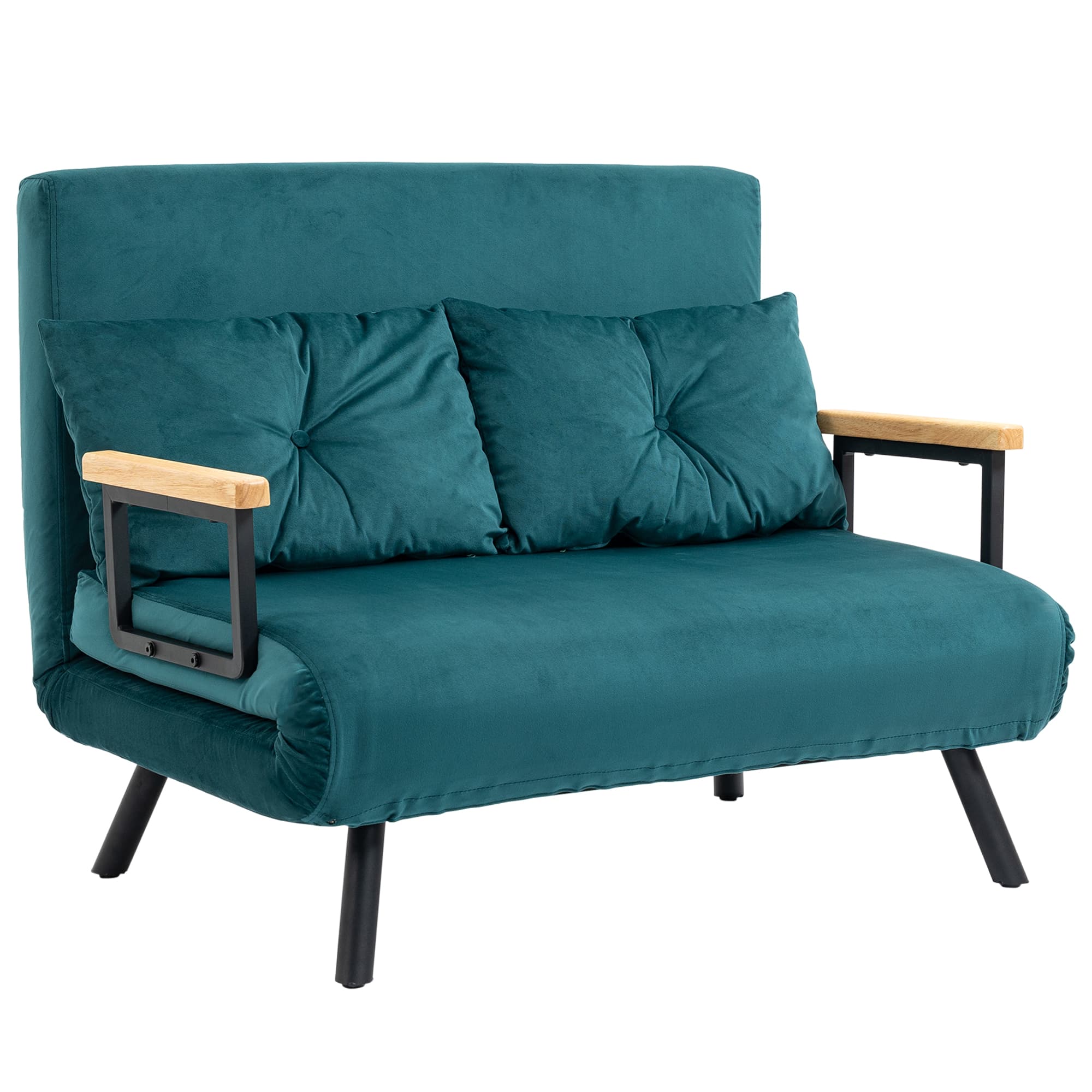 HOMCOM Canapé convertible 2 places avec dossier réglable à 5 niveaux et 2 coussins rembourrés, revêtement effet velours, bleu