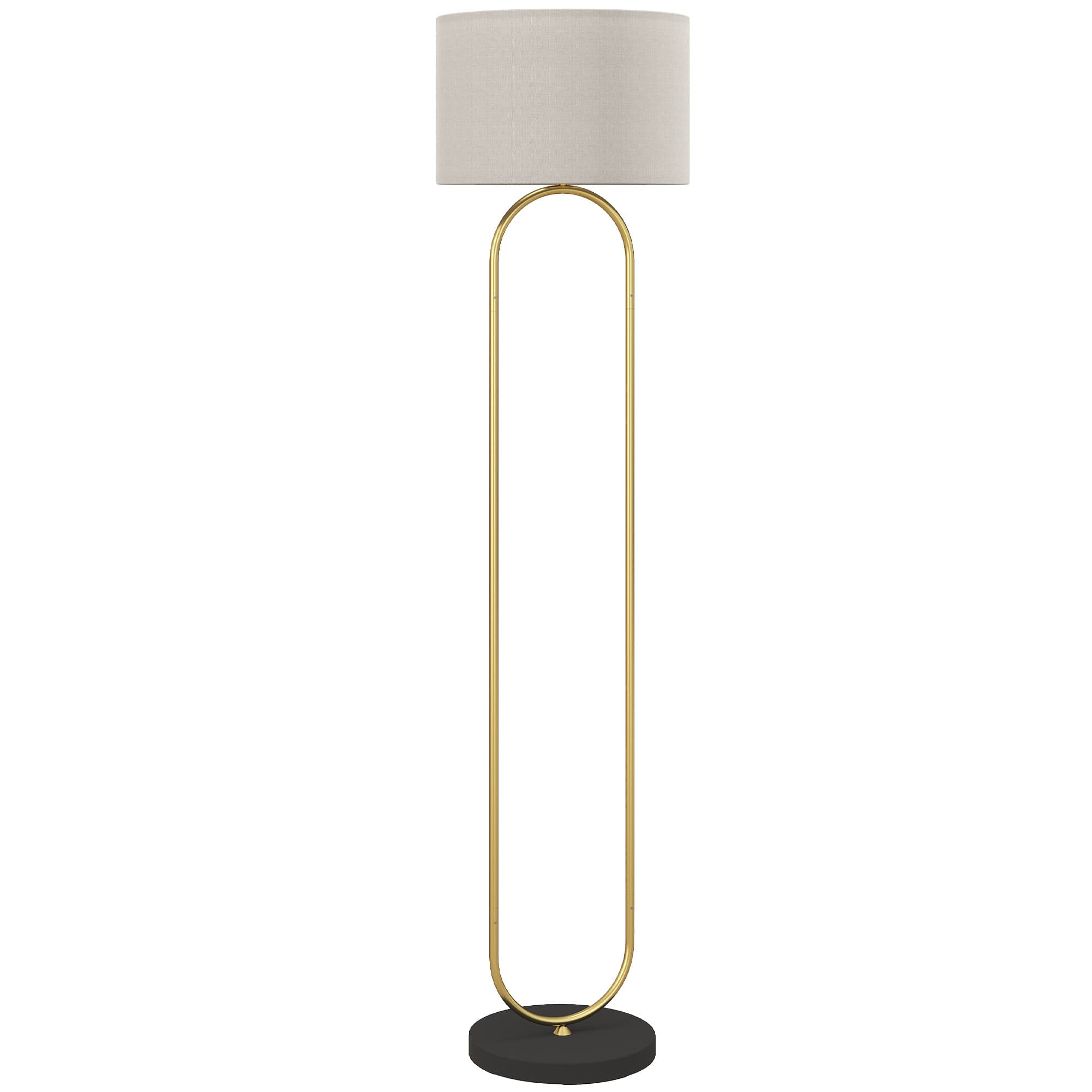 HOMCOM Lampadaire abat-jour en lin douille E27 style moderne interrupteur à pied pour salon et chambre 156 cm doré et noir
