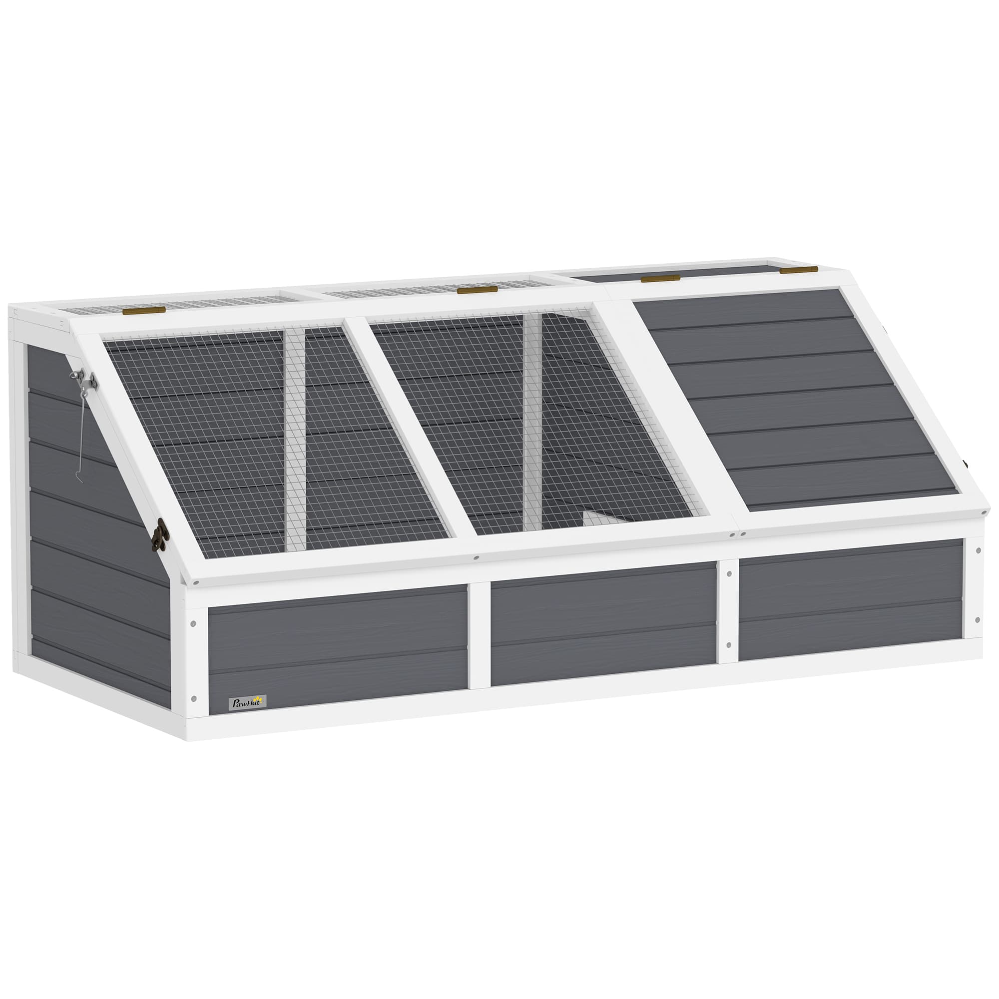 PawHut Maison enclos cage pour petit animal tortue en bois avec couvercle ouvrable, loquets, 2 espaces distincts, gris