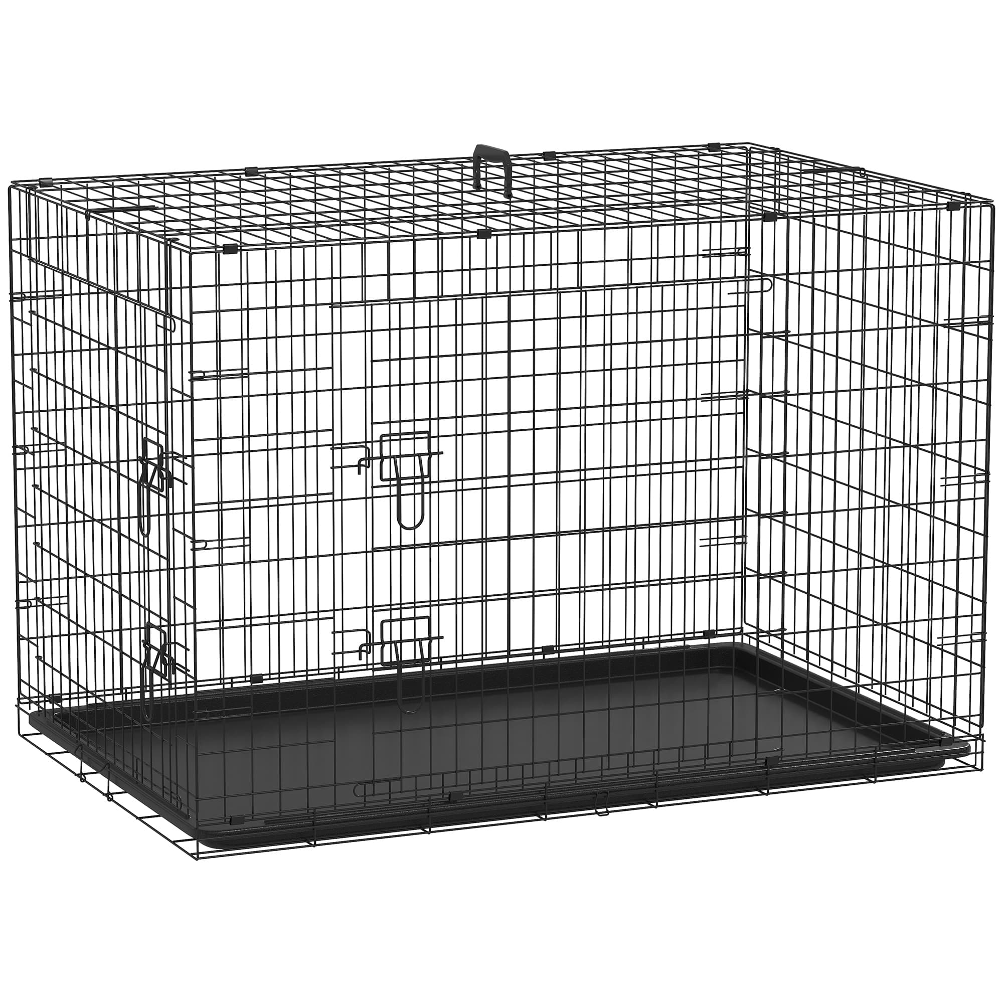 PawHut Cage caisse de transport pliante pour chien en acier 2 portes verrouillables 121 x 77 x 82 cm noir