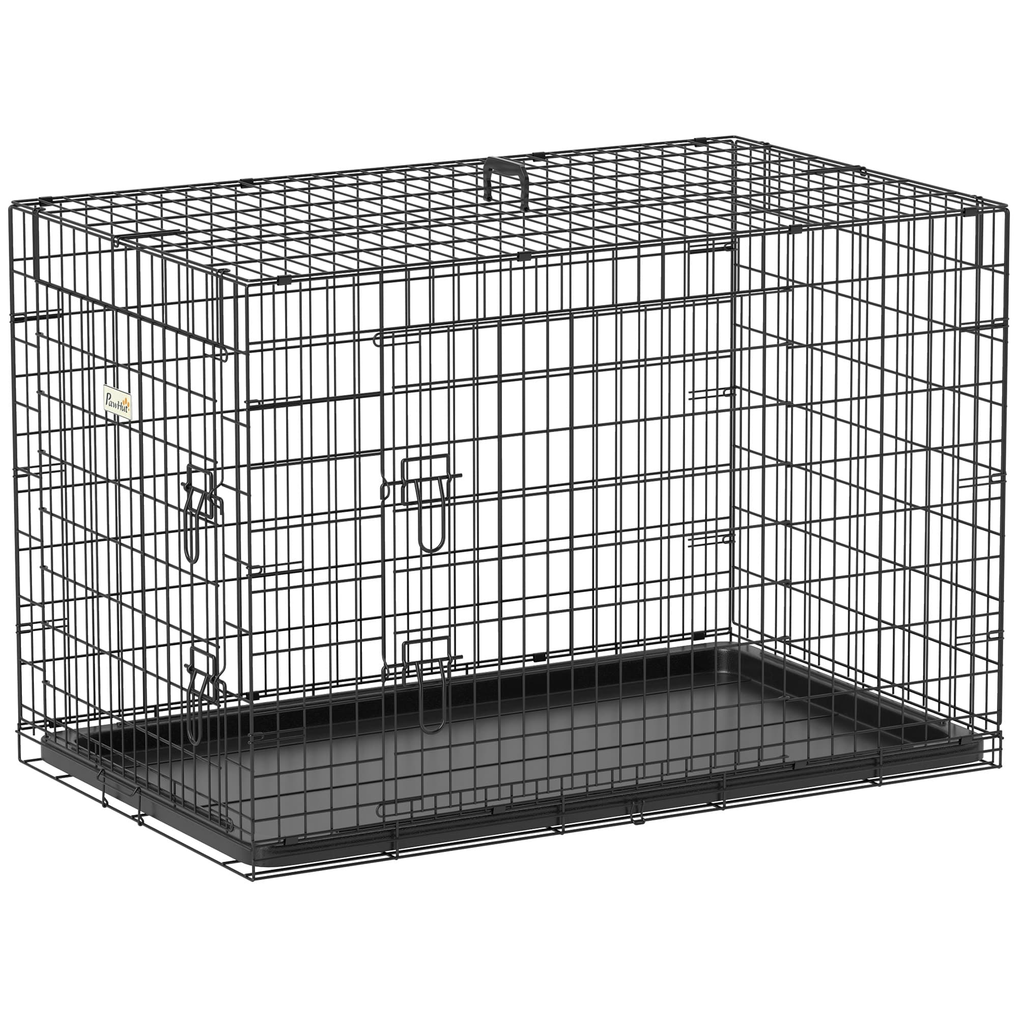 PawHut Cage Transport Chien Pliante Métal Sécurisée Spacieuse 92x57x62,5cm Noir Voyage Maison Aosom France