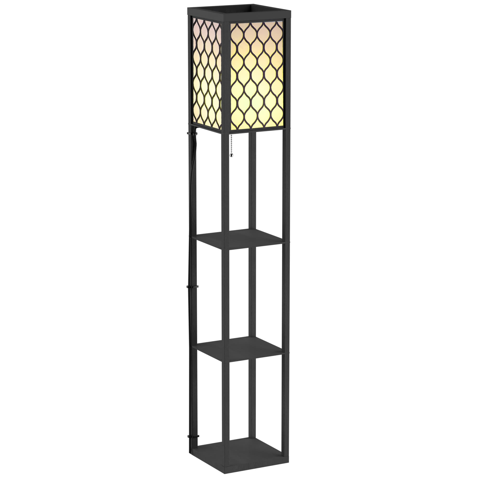 HOMCOM Lampadaire lampe sur pied moderne avec étagères ouvertes à 4 niveaux Grand écran de rangement et noir abat-jour tissu motif nid d'abeille MDF