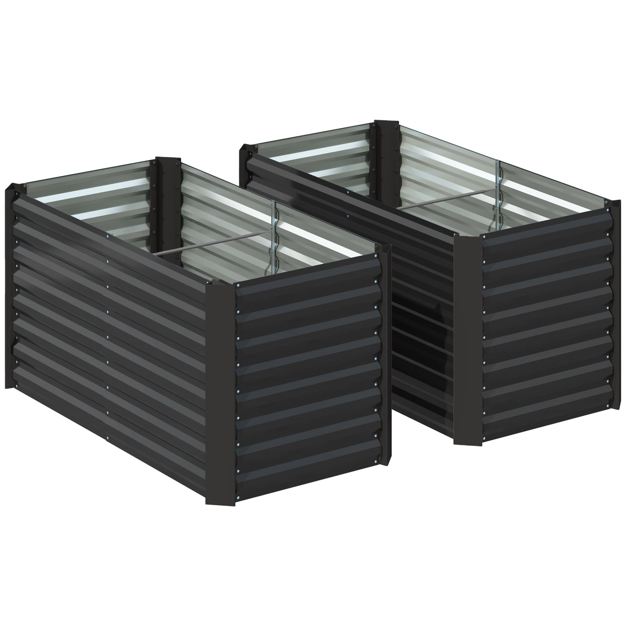 Outsunny Lot de 2 lits de jardin surélevés carrés potagers cadre en acier galvanisé fond ouvert 120 x 60 x 60 cm gris foncé