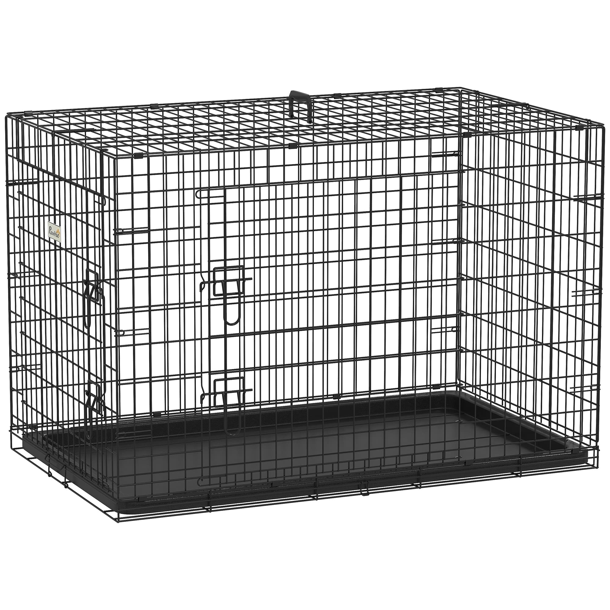 PawHut Cage Chien Acier 2 Portes Verrouillables Spacieuse 106x68x76cm Noir Sécurité Aosom France
