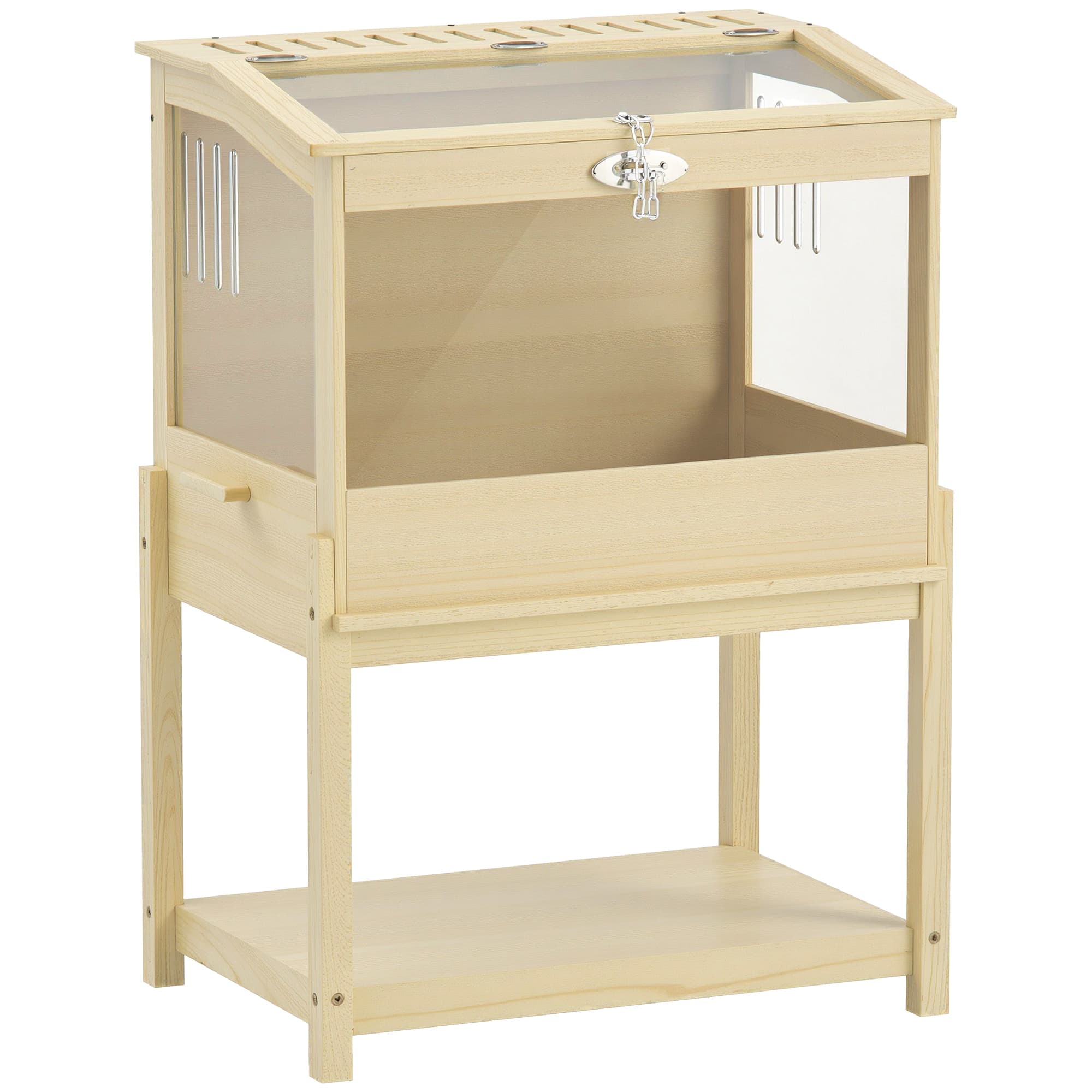 PawHut Cage à hamster en bois surélevée avec plateau de rangement couvercle ouvrable 83,2 x 50 x 103 cm effet bois naturel