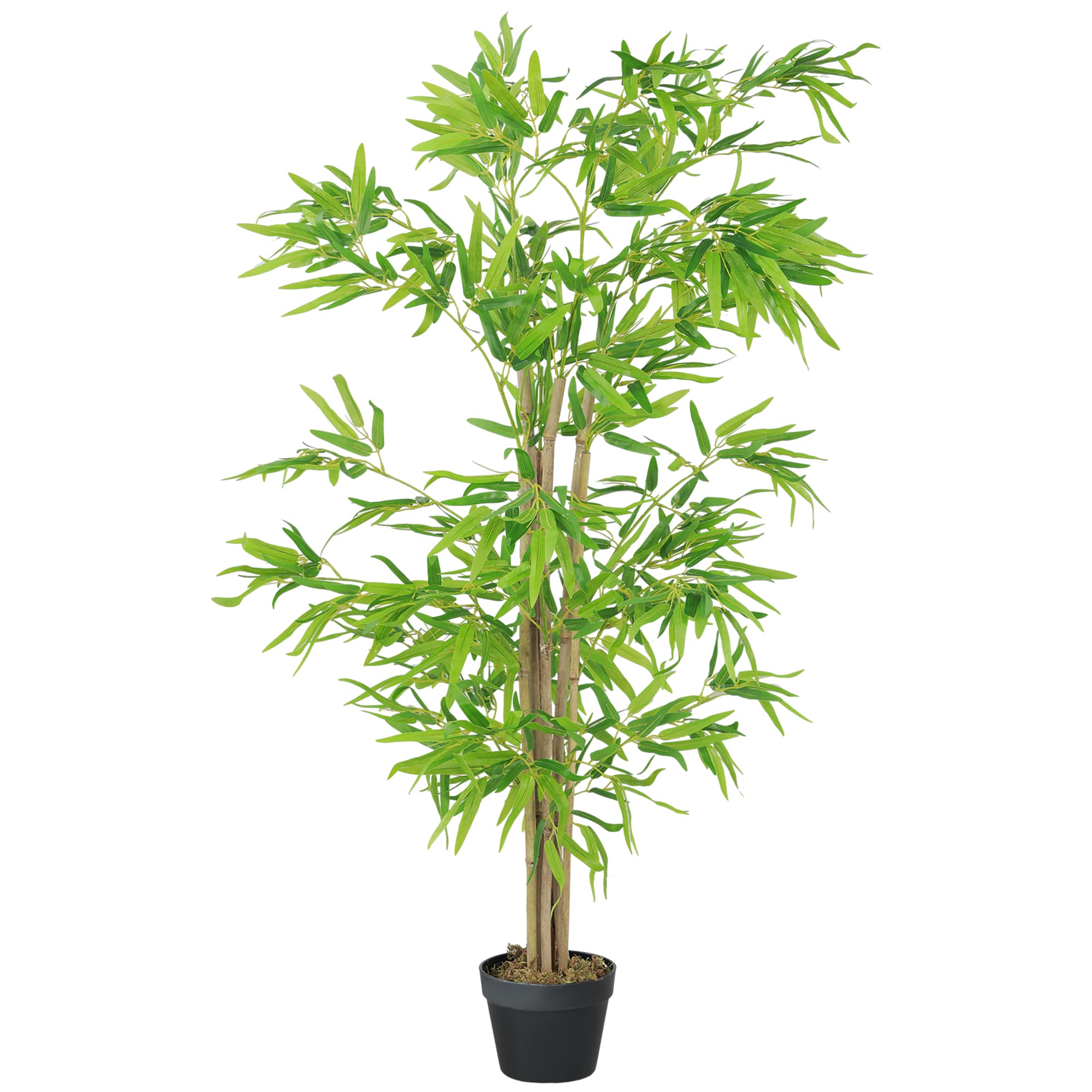 Outsunny Bambous artificiels 1,20H m réalistes par Bambou avec Vrais Troncs - Pot Inclus Noir Vert