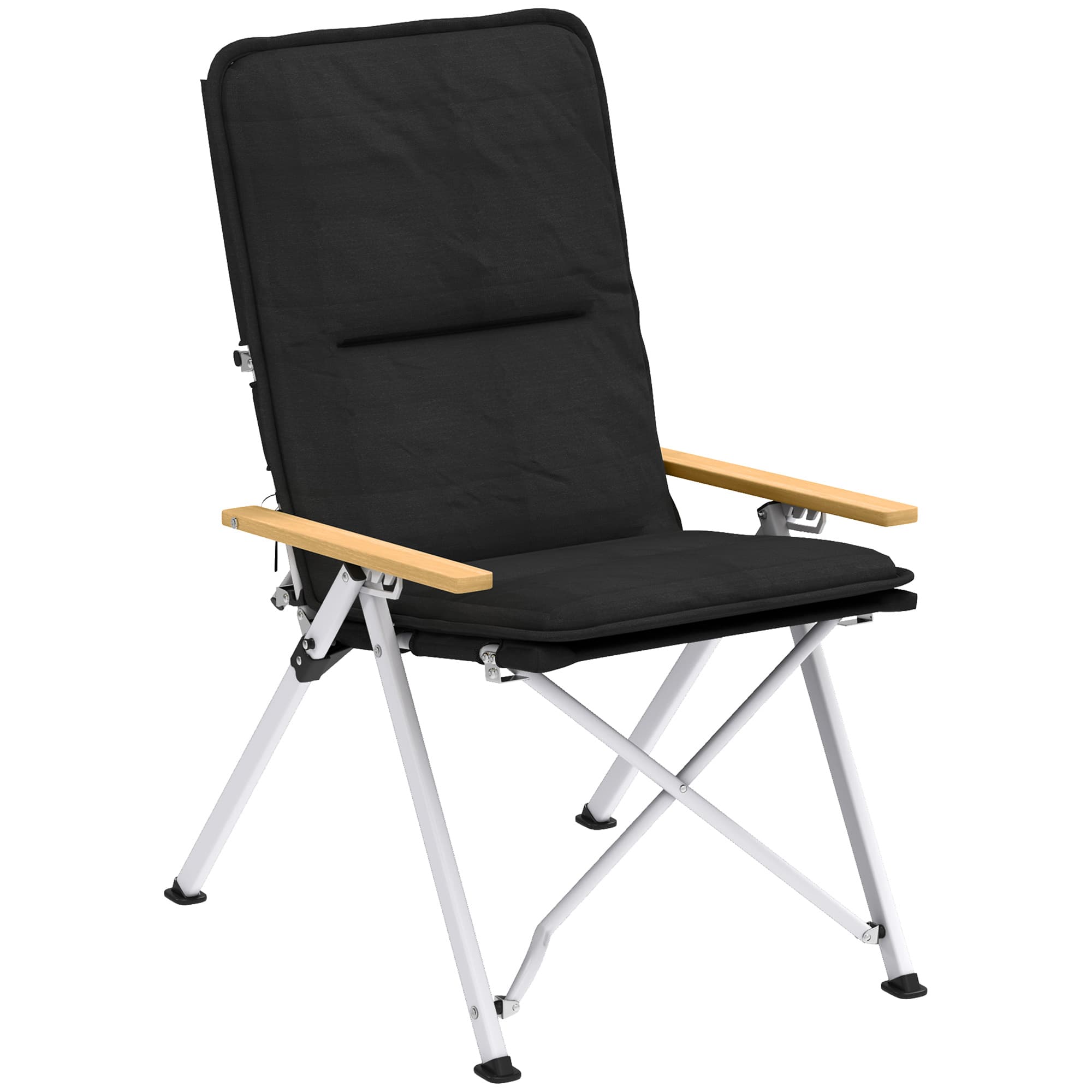Outsunny Chaise de camping chaise de pêche pliante, dossier haut, coussin amovible et sac de transport, 59x67x96cm, noir