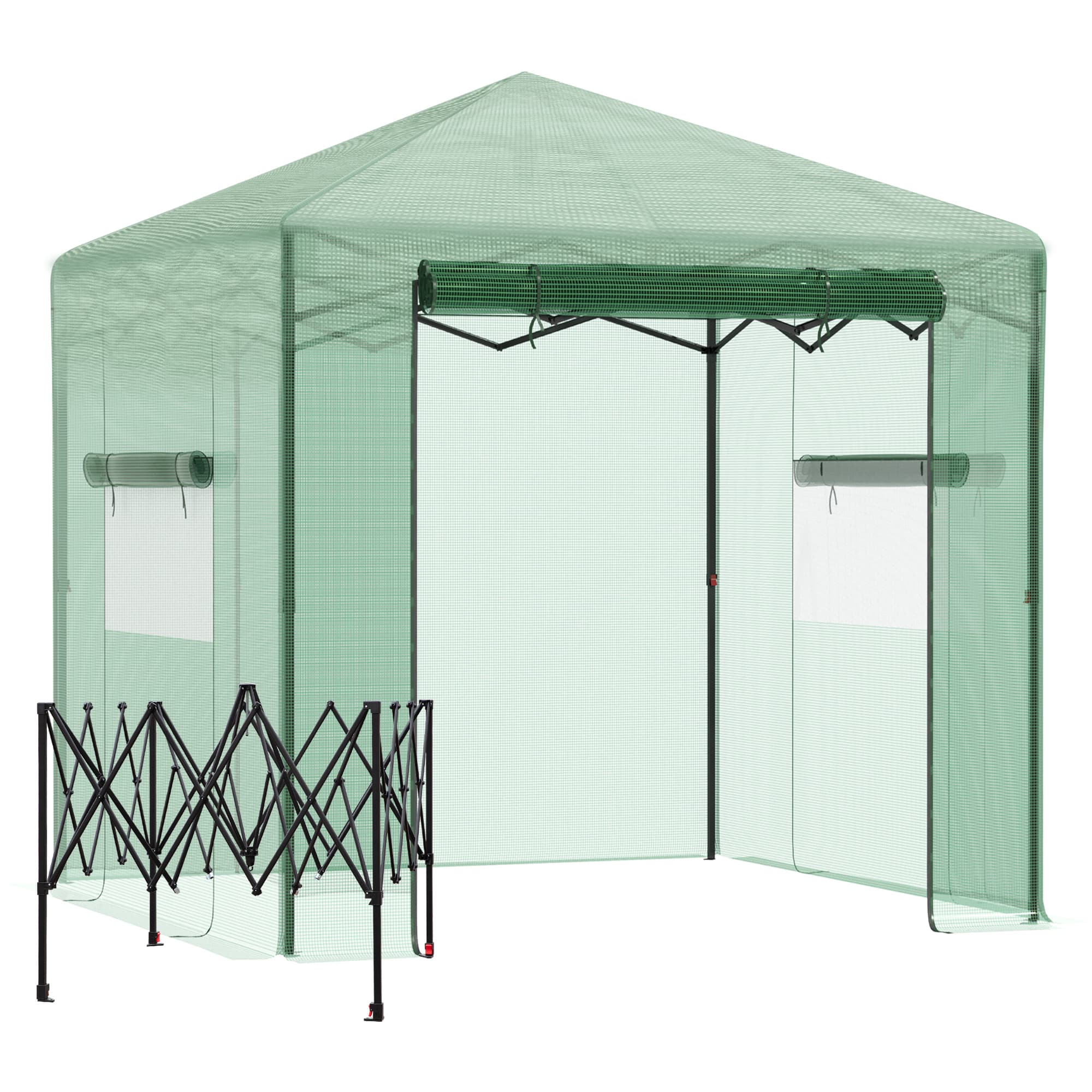 Outsunny Serre Pop-up - Serre de Jardin Pop-up - Porte + 2 fenêtres zippées enroulables - dim. 2,4L x 1,8l x 2,4H cm - Sac Transport Inclus - PE Vert
