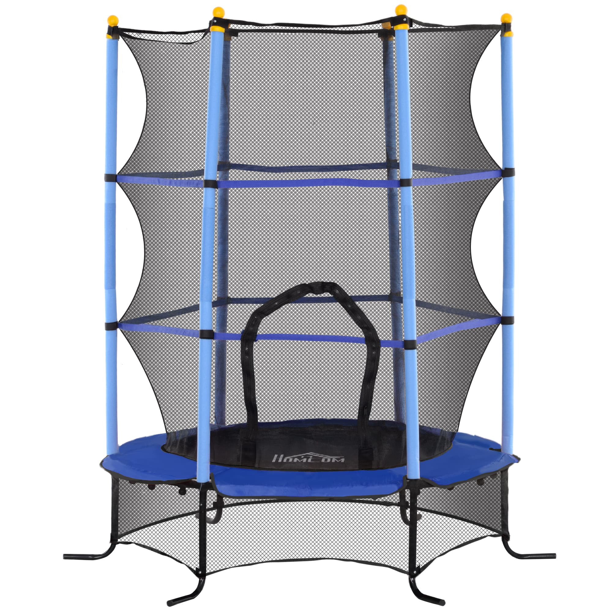 HOMCOM Trampoline Enfant Ø 1,63 × 1,9H m Filet de sécurité Porte zipée Couvre-Ressorts 6 poteaux rembourrés Inclus Bleu