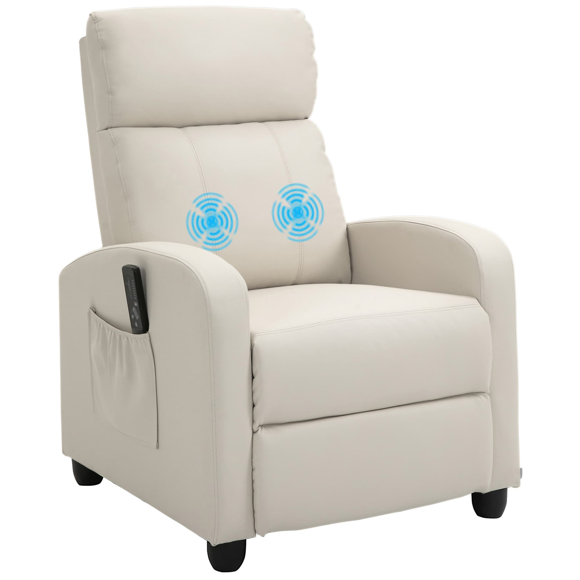 HOMCOM Fauteuil de Relaxation et Massage Siège massant - Dossier Inclinable, Repose-pied Réglable, Revêtement Synthétique, Crème Aosom France