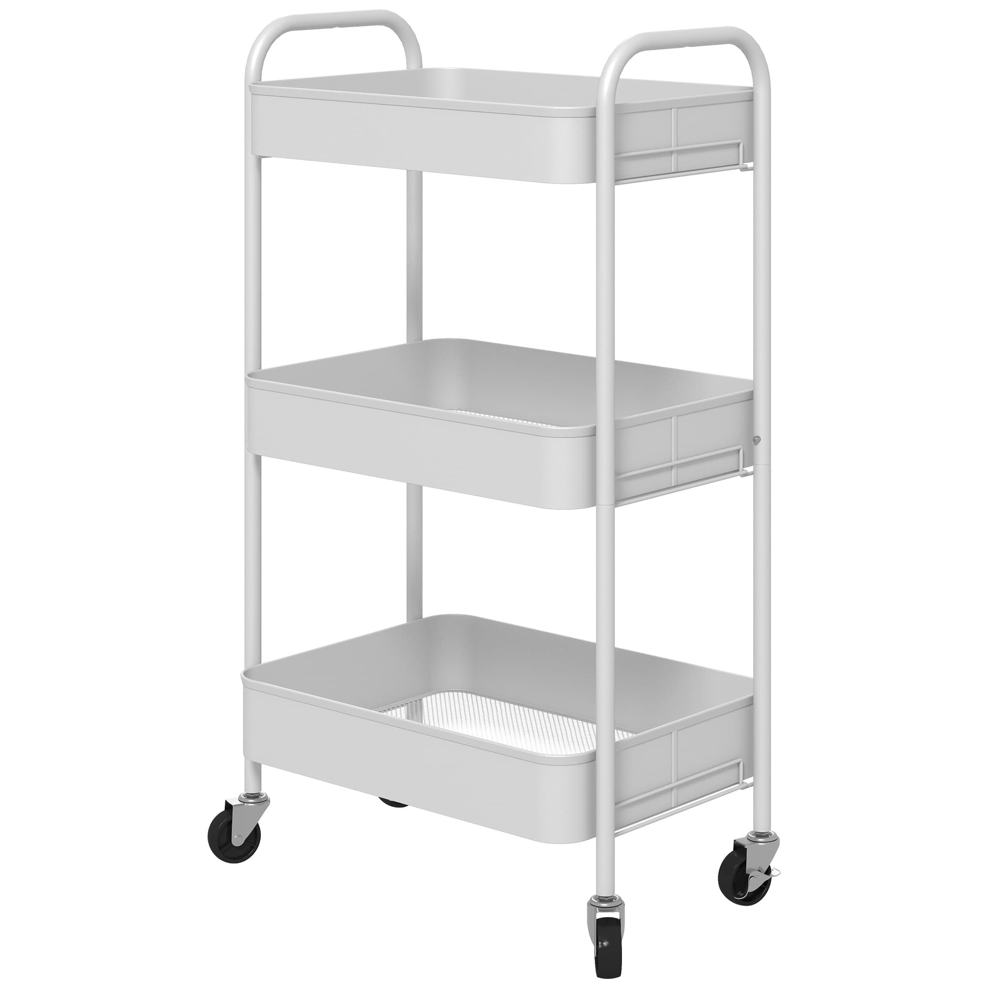 HOMCOM Desserte chariot de rangement en métal chariot de service à roulettes 3 plateaux ajourés 45 x 30,6 x 79 cm blanc